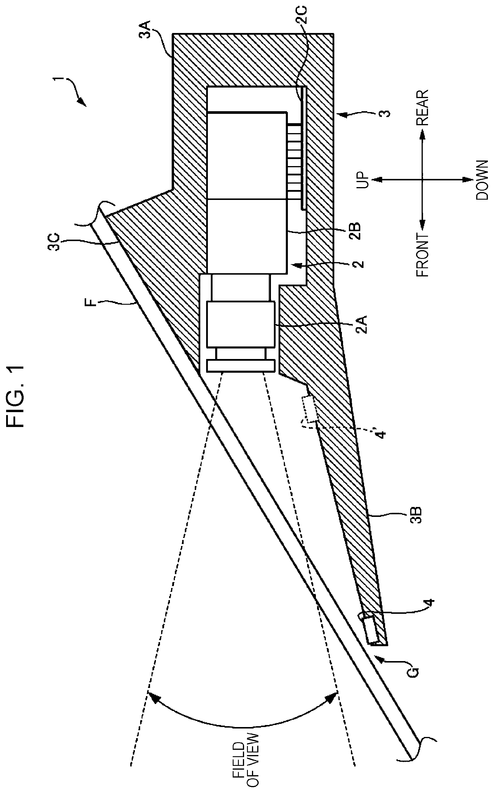Patent US11772575 — In-vehicle camera device and vehicle — Figure 1