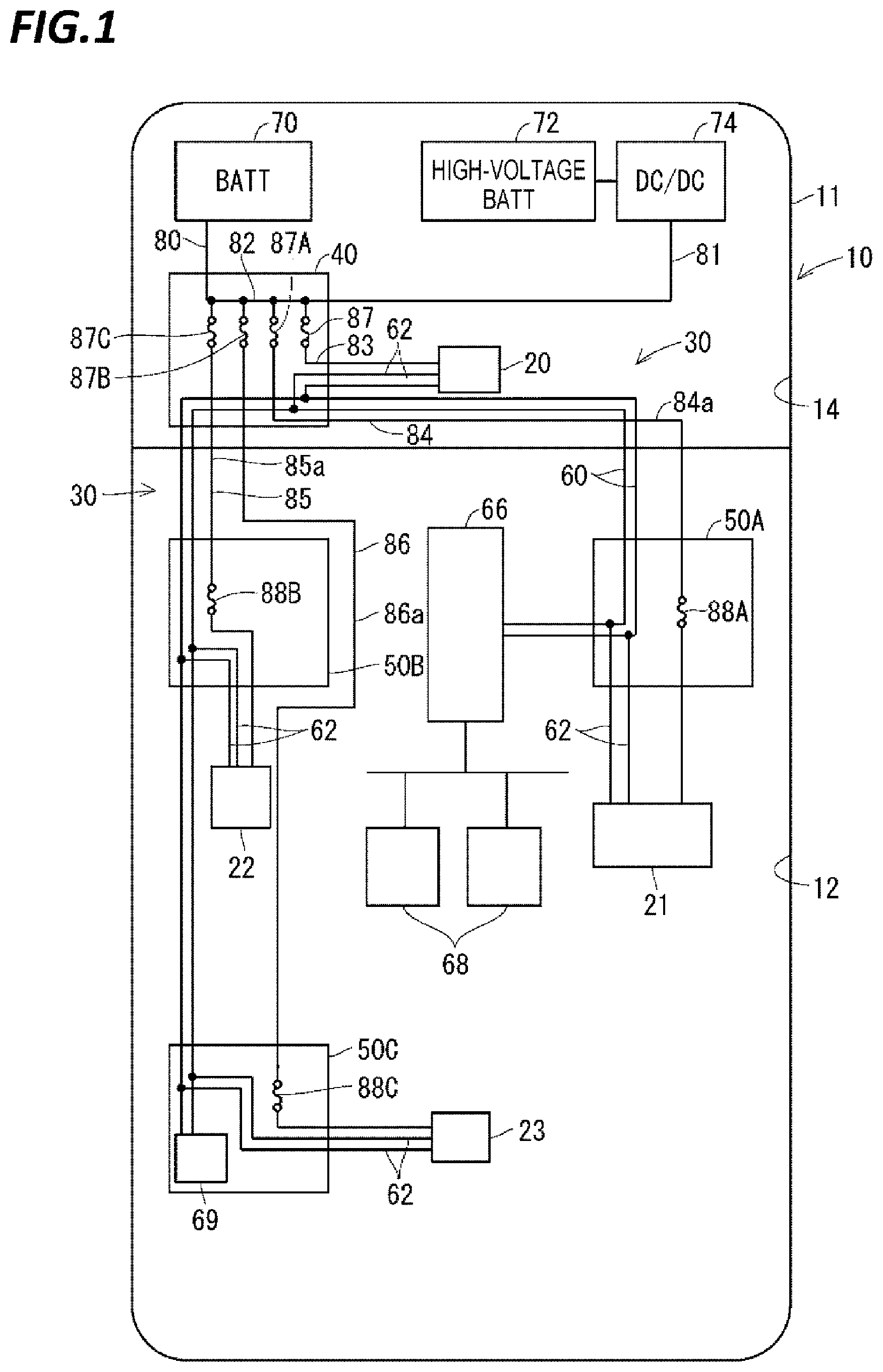 Patent US11772585 — Wiring system for automobile — Figure 1