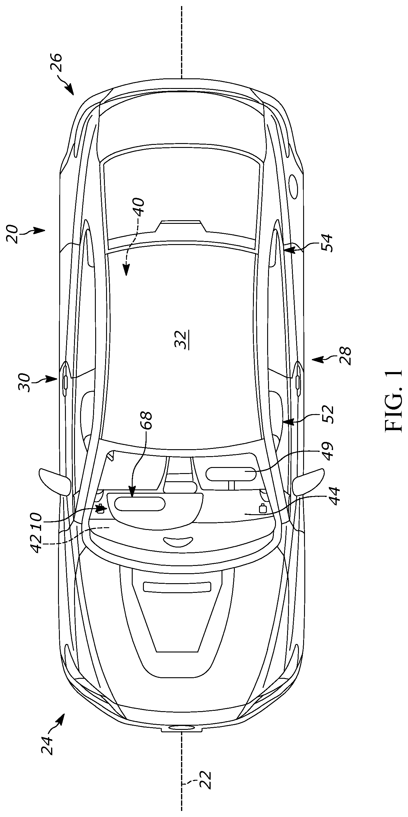 Patent US11772595 — Airbag with reinforced tether — Figure 1