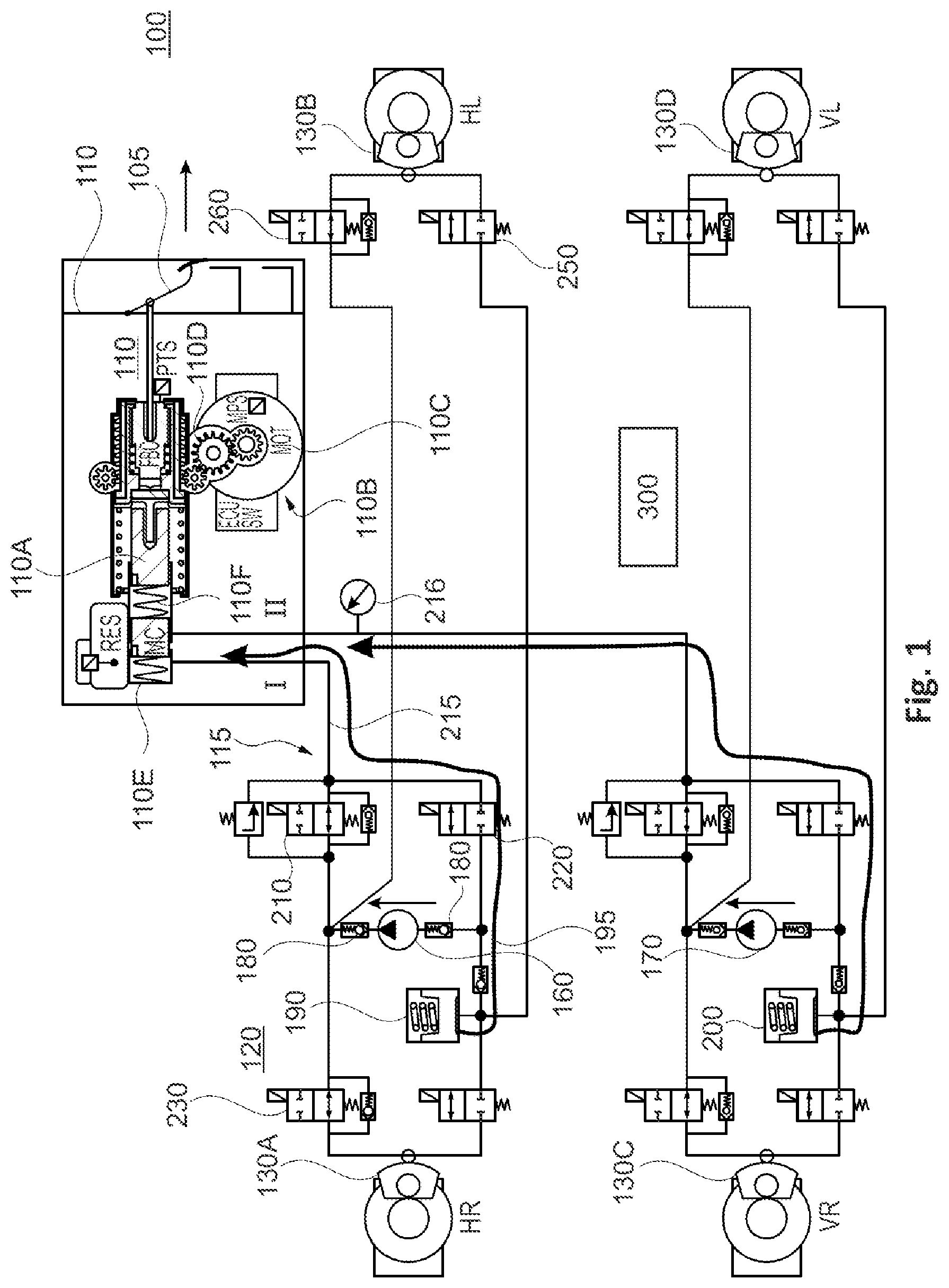 Patent US11772620 — Hydraulic motor vehicle brake system, method for operating the same and control unit for this — Figure 1