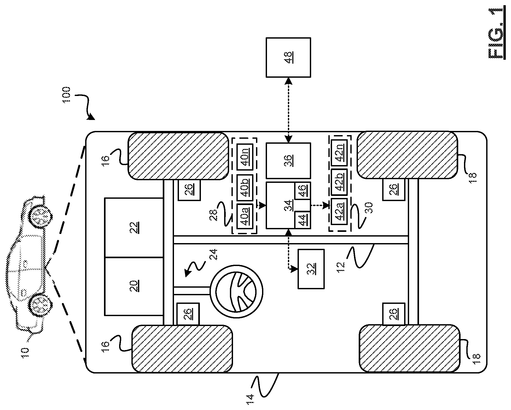 Patent US11772641 — Vehicle lateral motion management with preview road surface information — Figure 1
