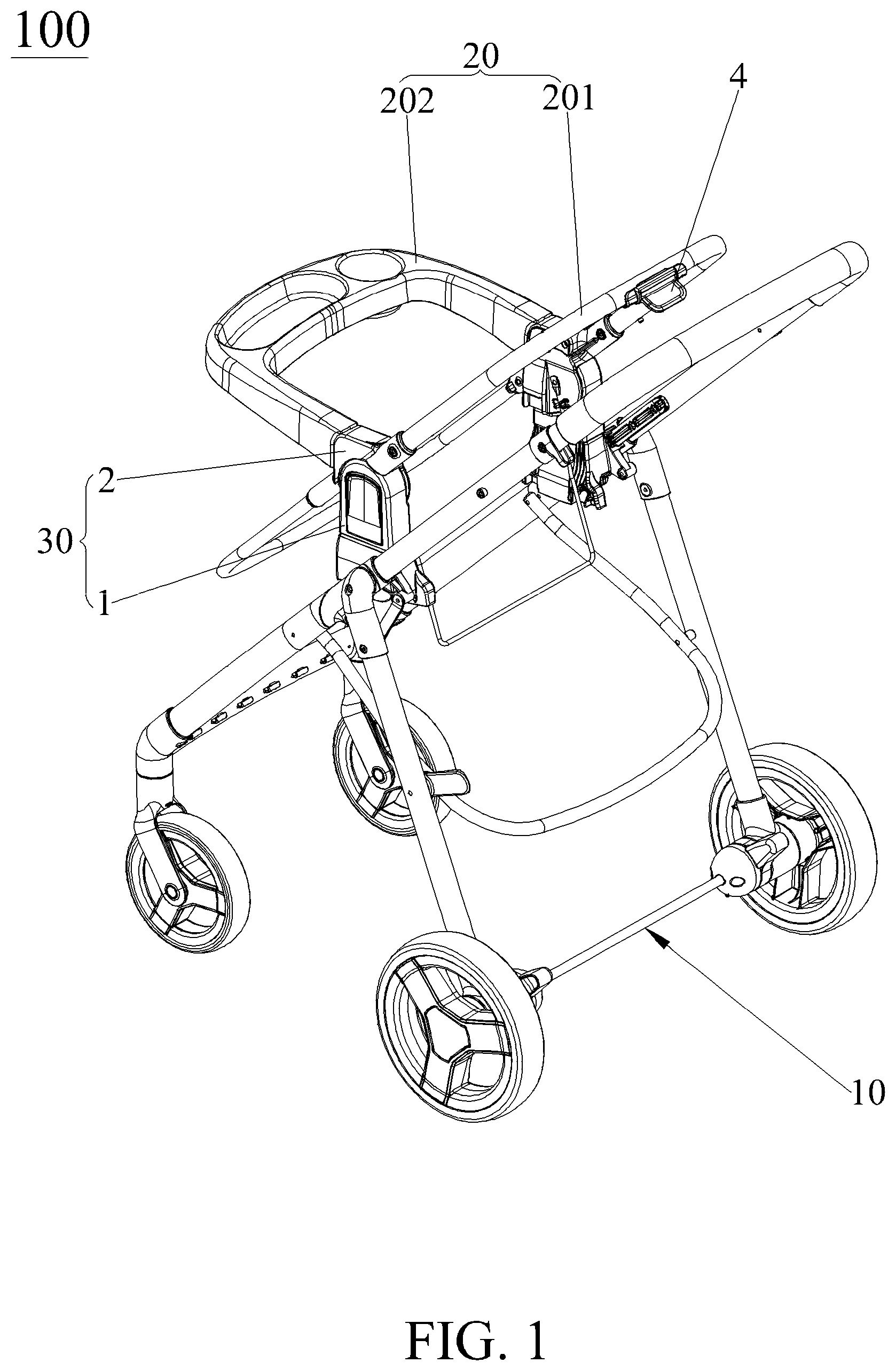Patent US11772697 — Carrier adjusting mechanism and stroller thereof — Figure 1