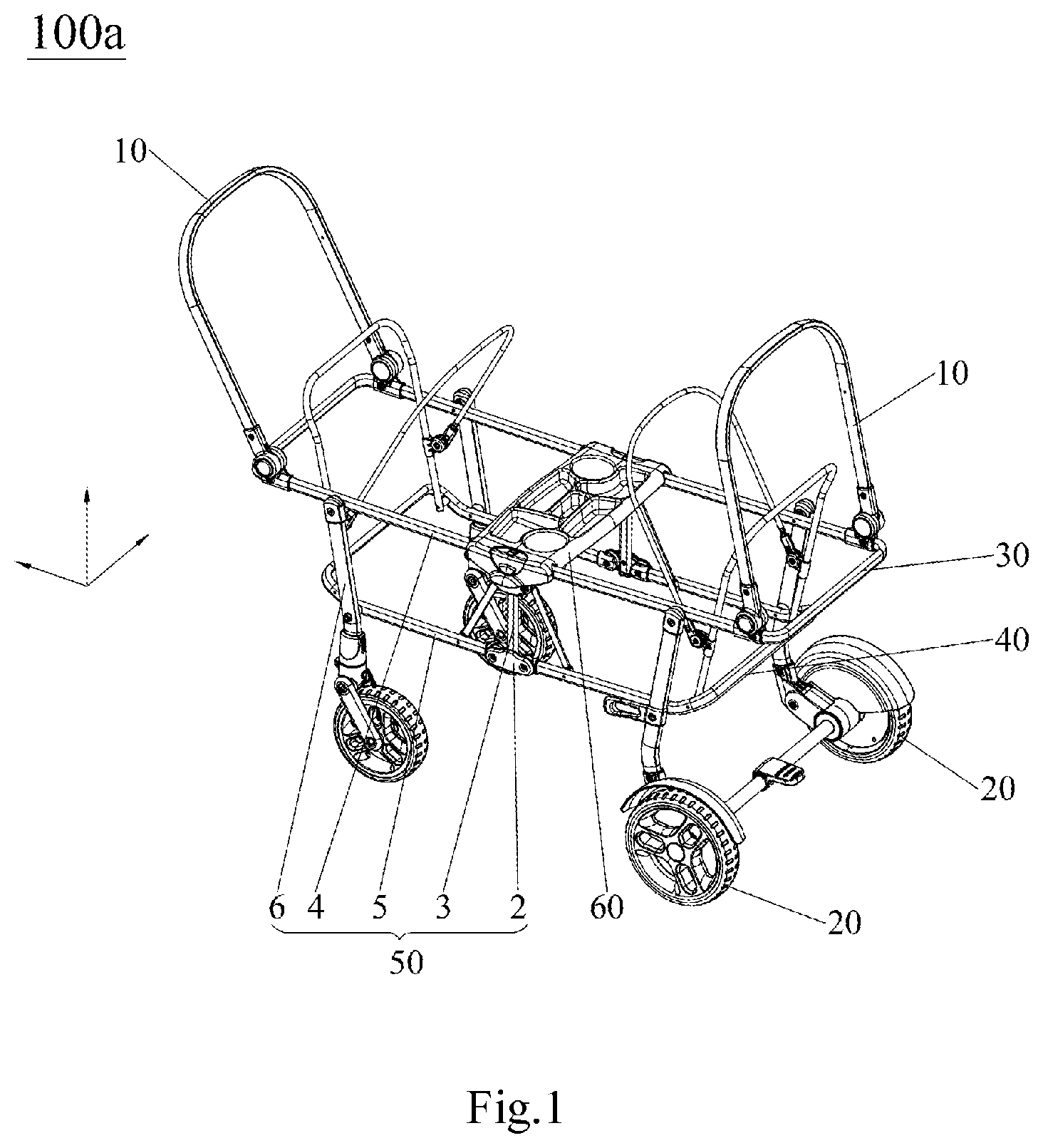 Patent US11772698 — Frame of double-person baby carriage and frame folding mechanism thereof — Figure 1