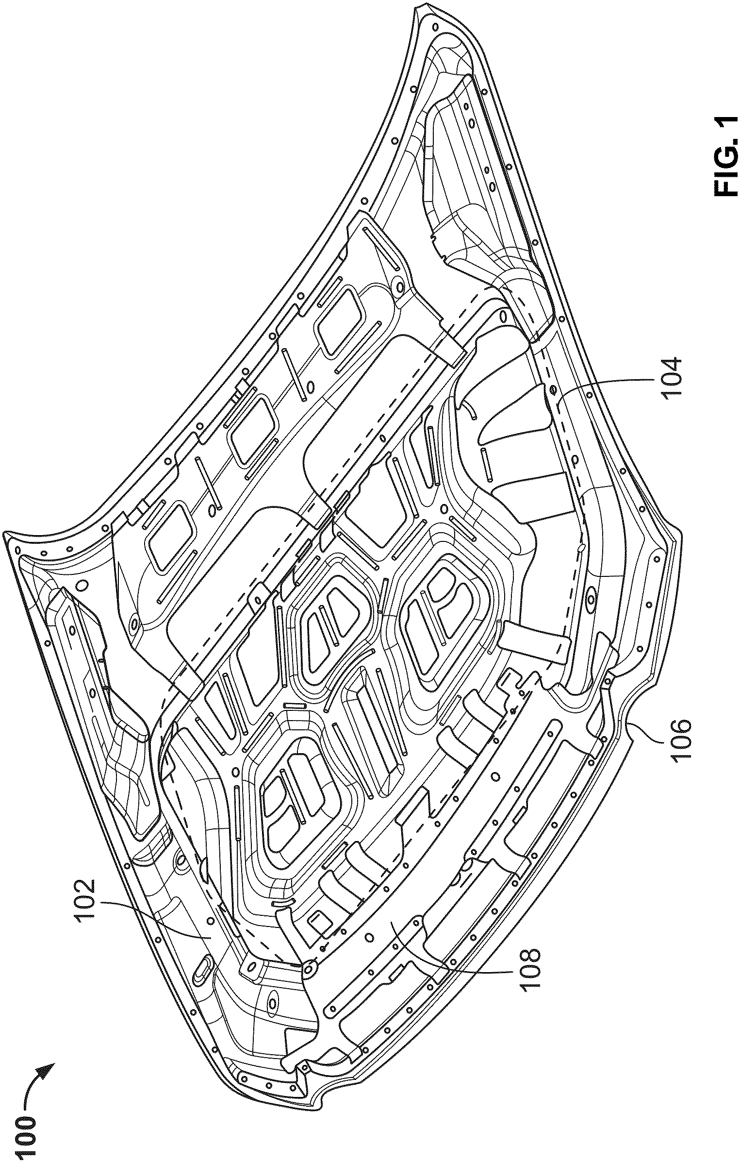 Patent US11772710 — Optimized vehicle hood for impact protection — Figure 1