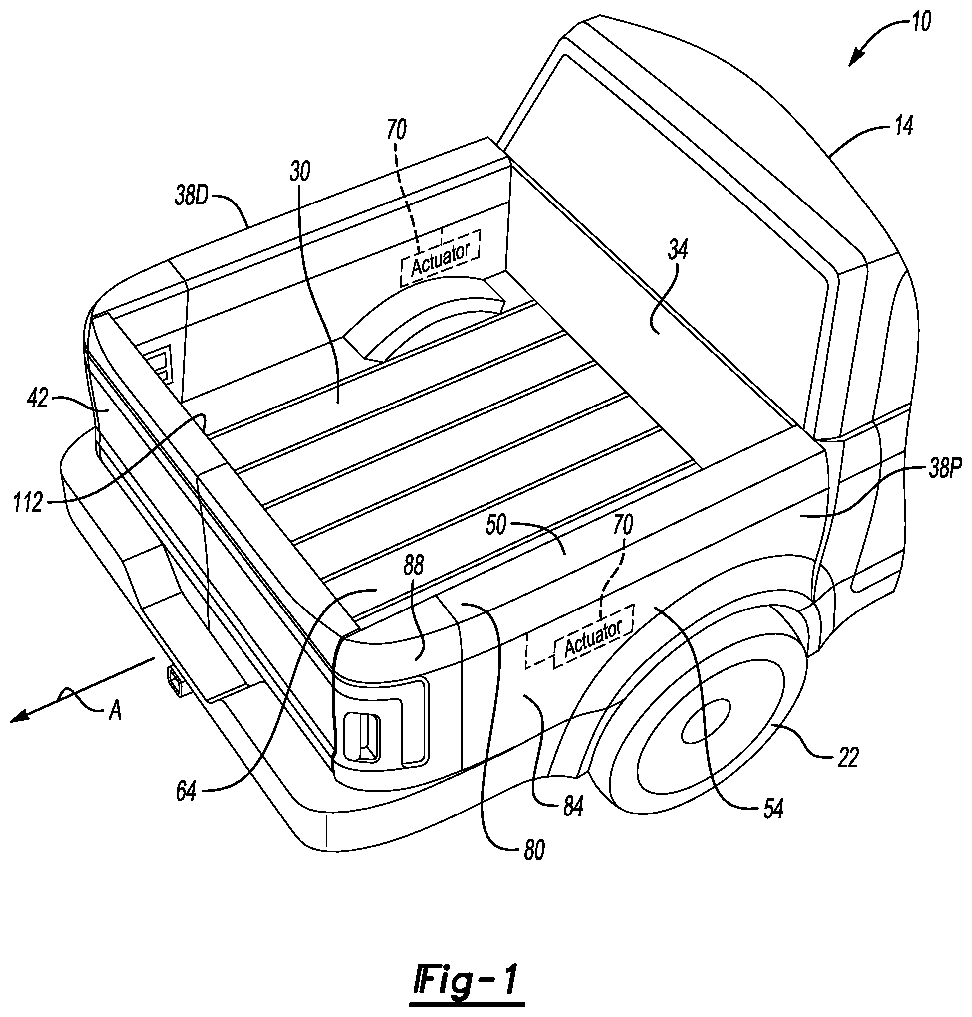 Patent US11772714 — Extendable cargo bed side walls having cargo bed access openings — Figure 1