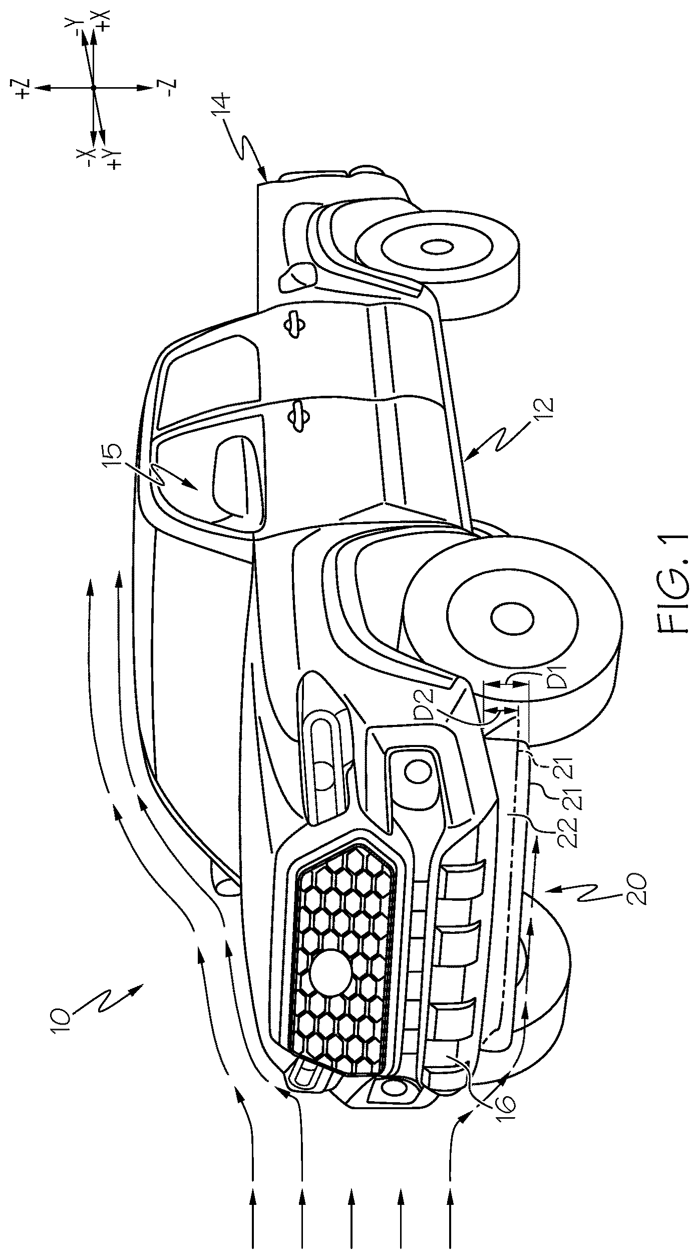 Patent US11772720 — Vehicle active aerodynamic device with service support logic and mechanism — Figure 1
