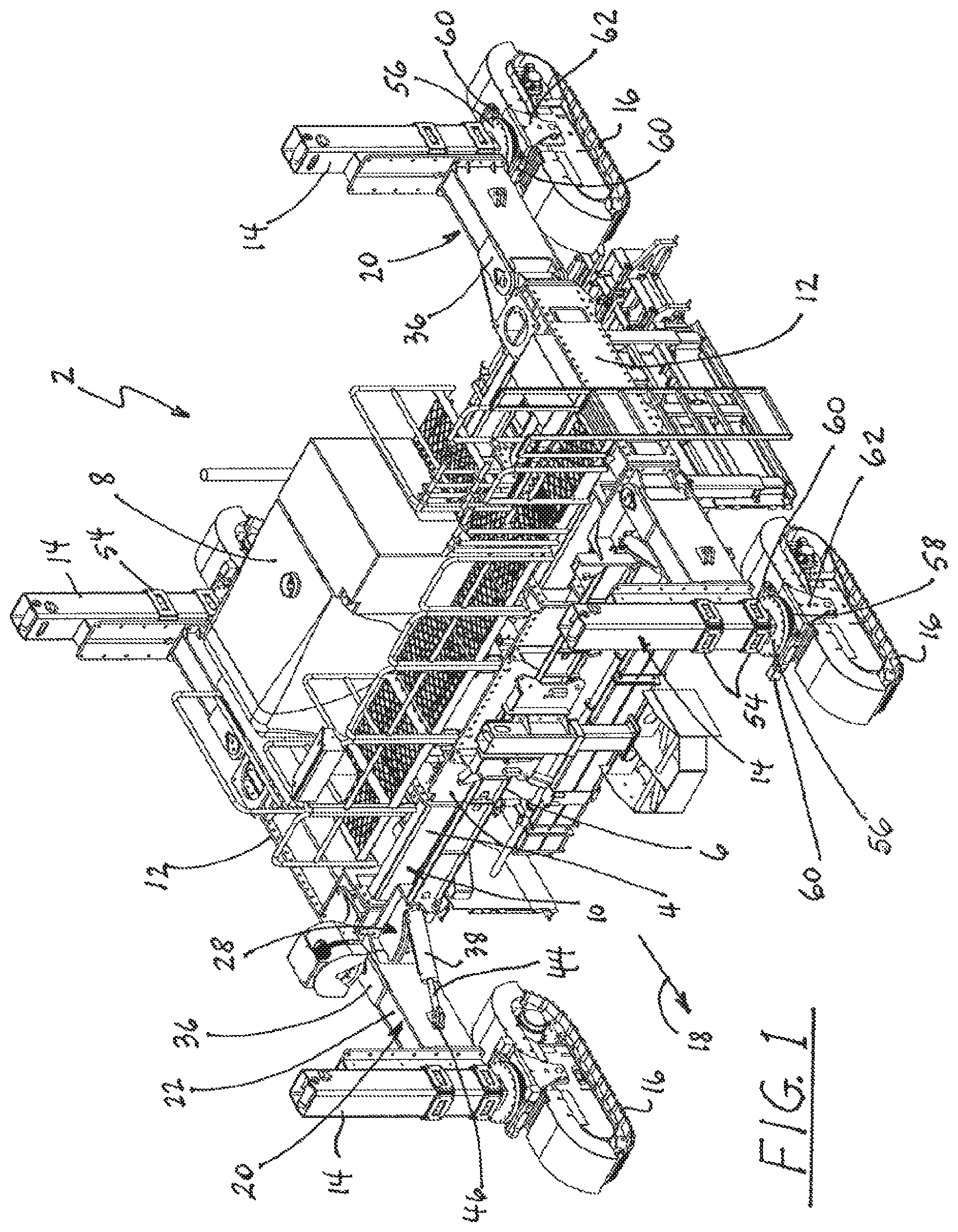 Patent US11772723 — Automatically adjusting swing legs for mounting and aligning and reorienting crawlers — Figure 1