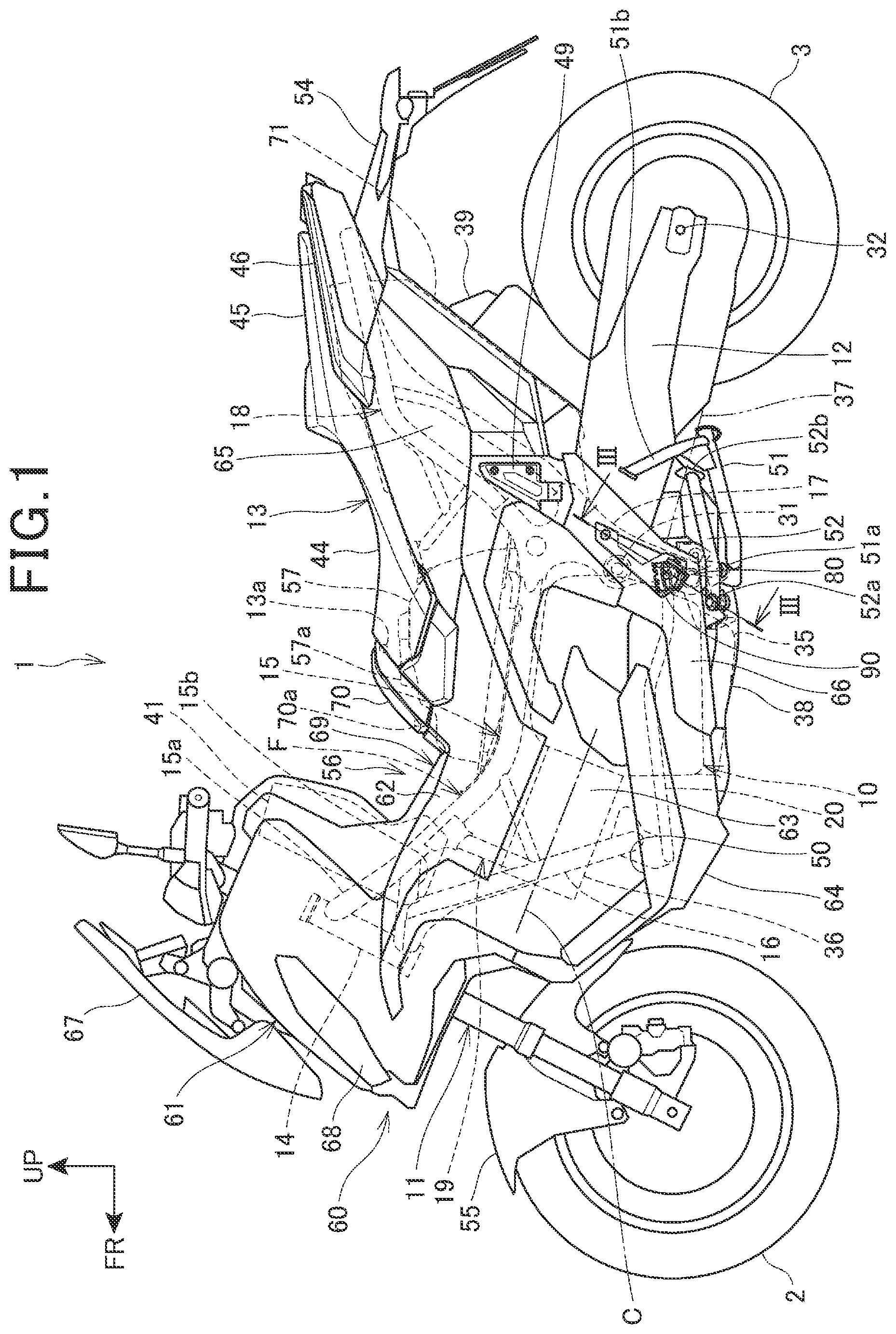 Patent US11772735 — Main step structure for saddle riding vehicle — Figure 1