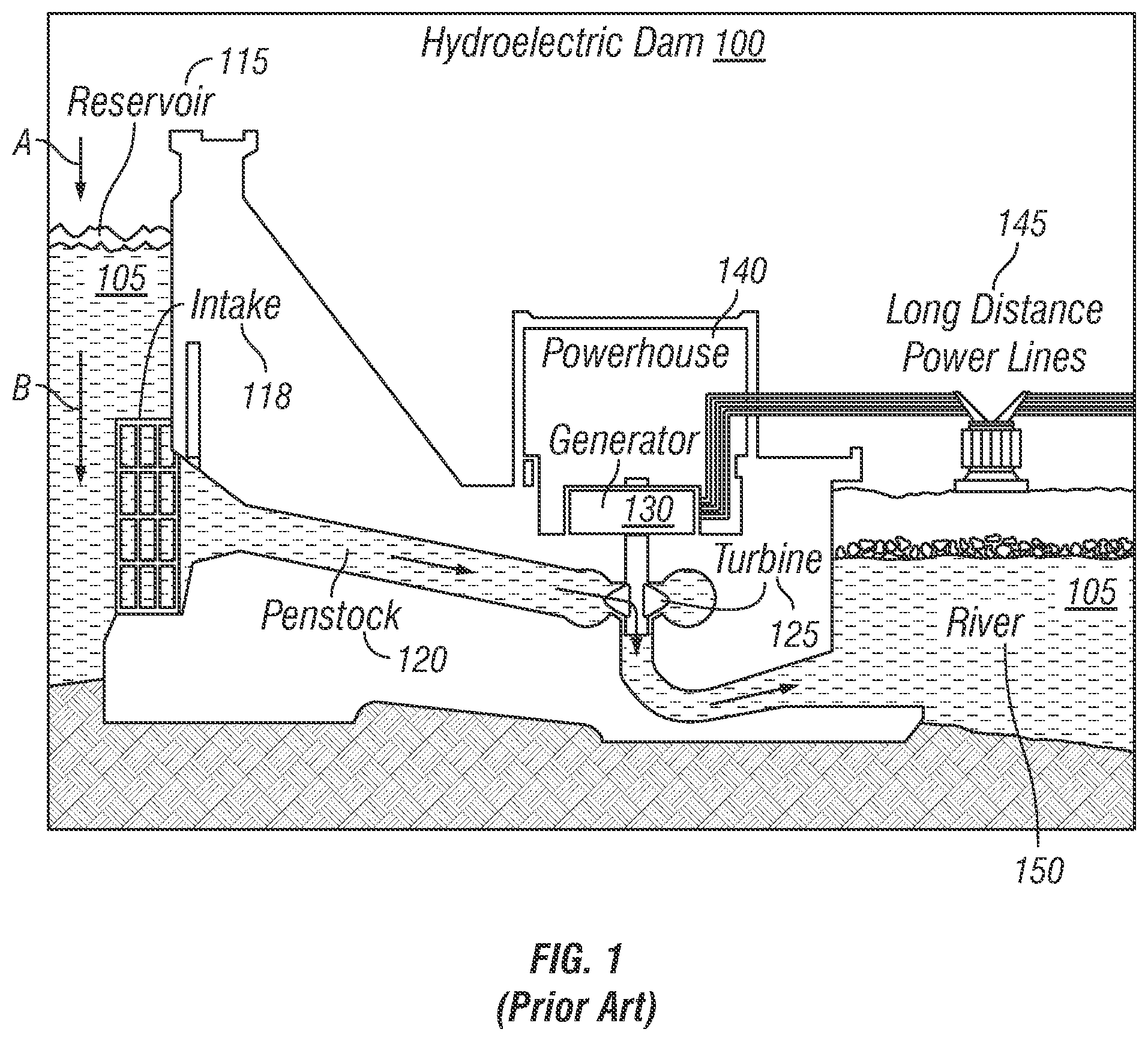 Patent US11772754 — Hydroelectricity production facility using changes in water column density to induce vertical flow — Figure 1