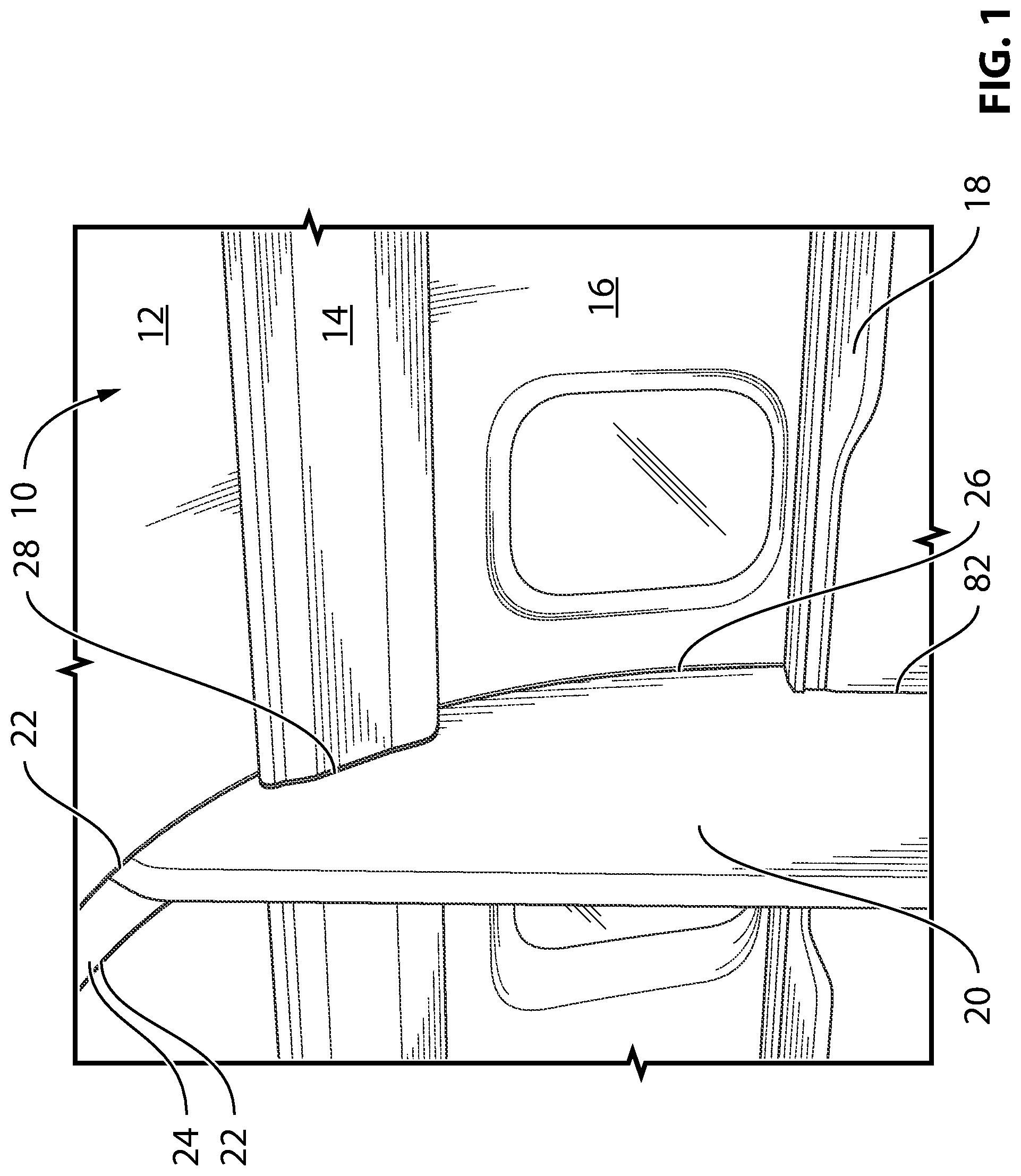 Patent US11772772 — Buffer zone for interior aircraft features — Figure 1
