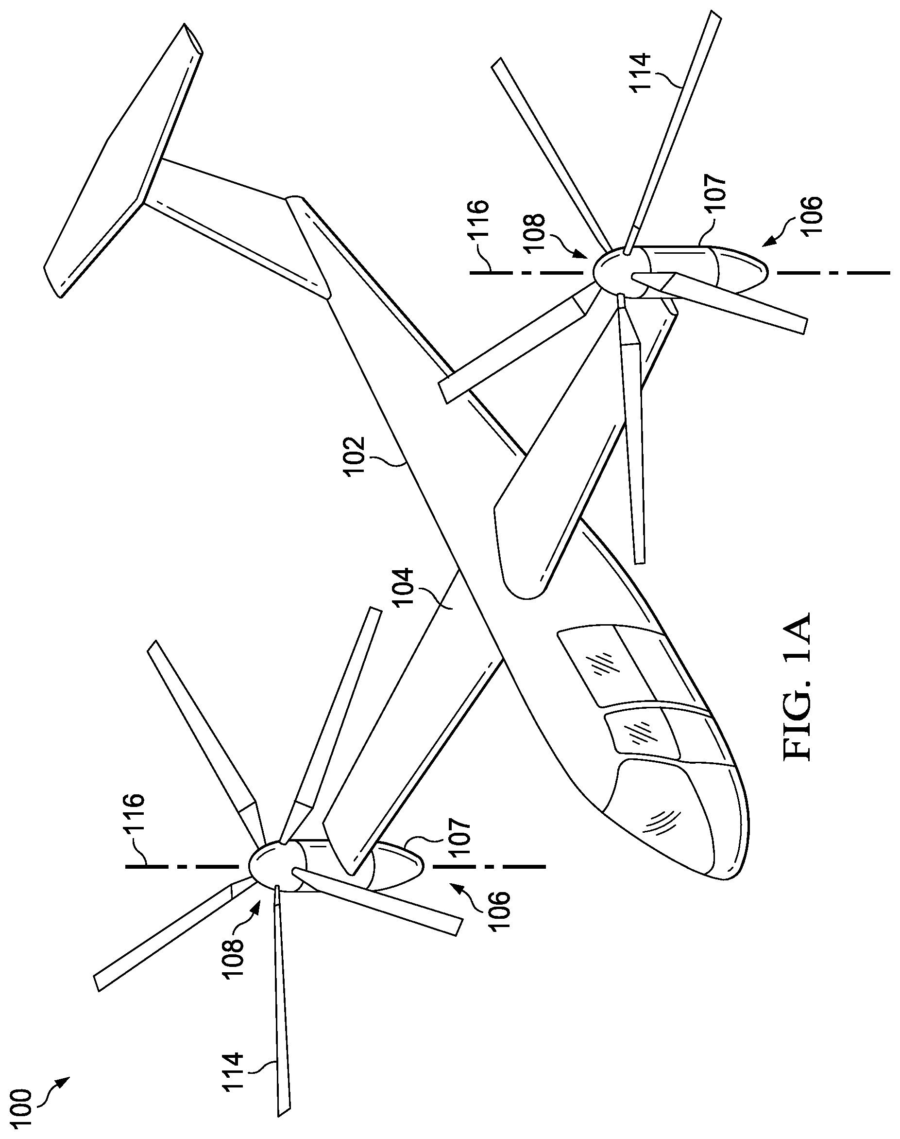 Patent US11772804 Figure 1 – Electric tiltrotor aircraft with offset tilting motors