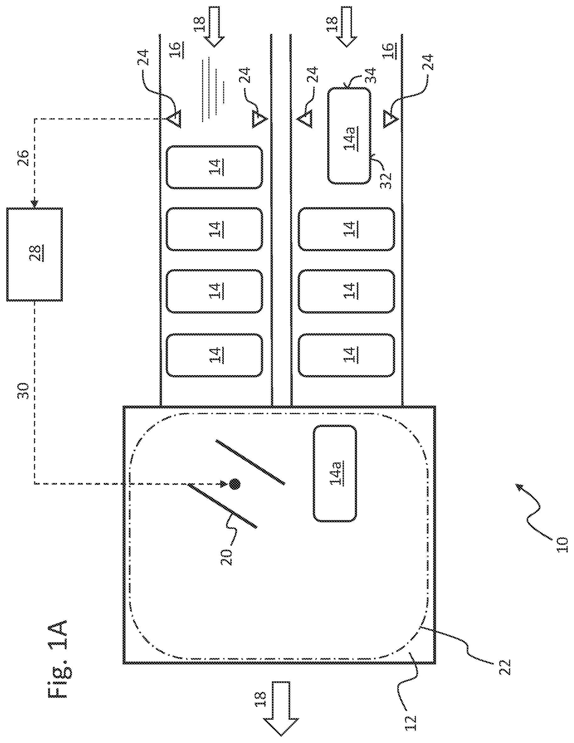 Patent US11772902 — Device and method for the treatment and/or handling of piece goods moved in at least one row — Figure 1