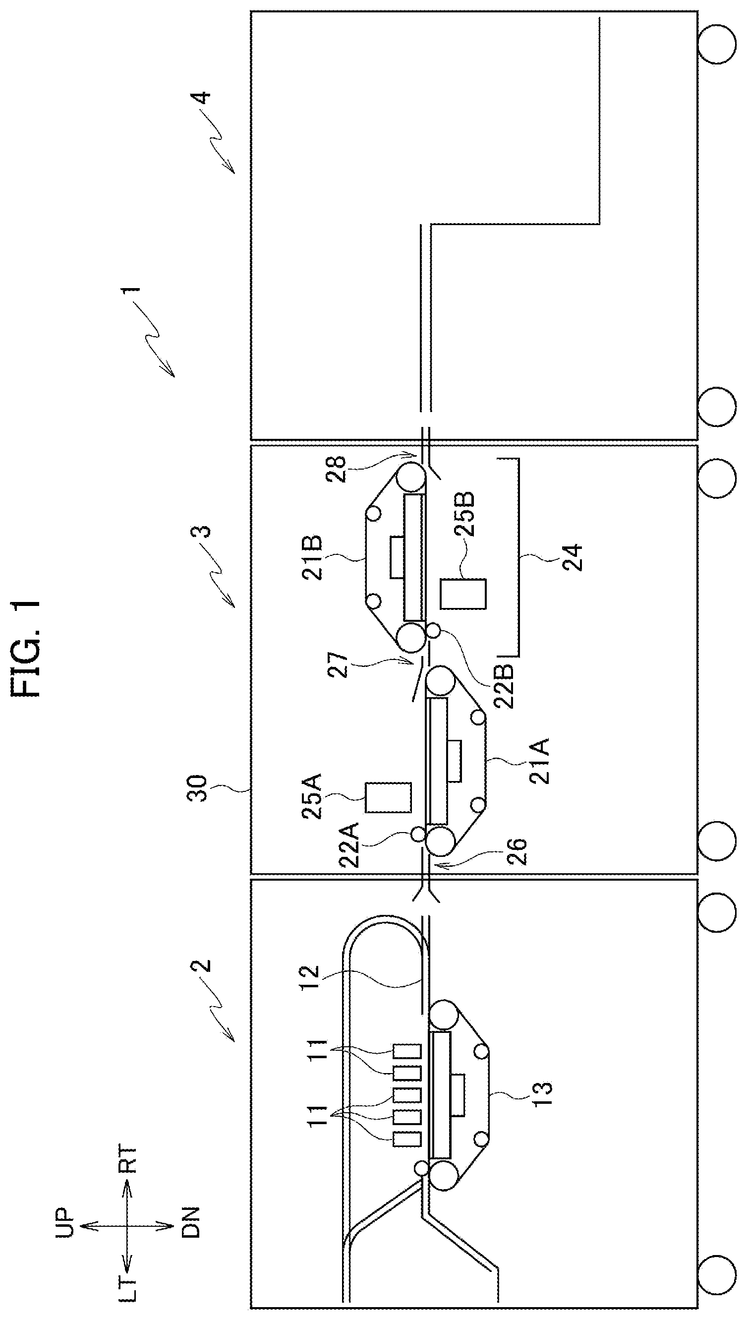 Patent US11772922 — Conveying apparatus with conveyance surface facing downward — Figure 1