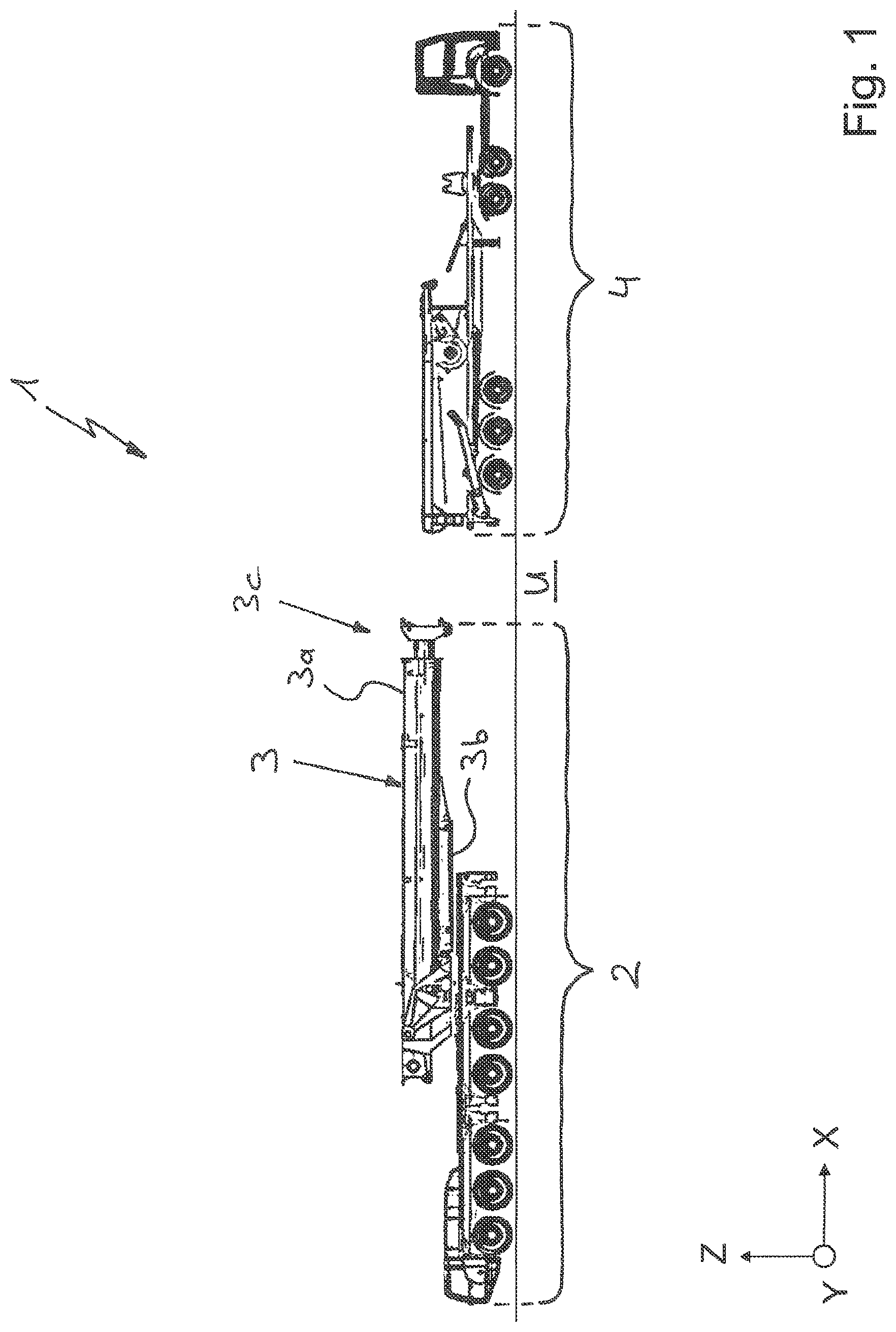 Patent US11772940 — Vehicle crane system having an attachment part transporting unit for a bracing device, in particular a lateral superlift, of a vehicle crane — Figure 1