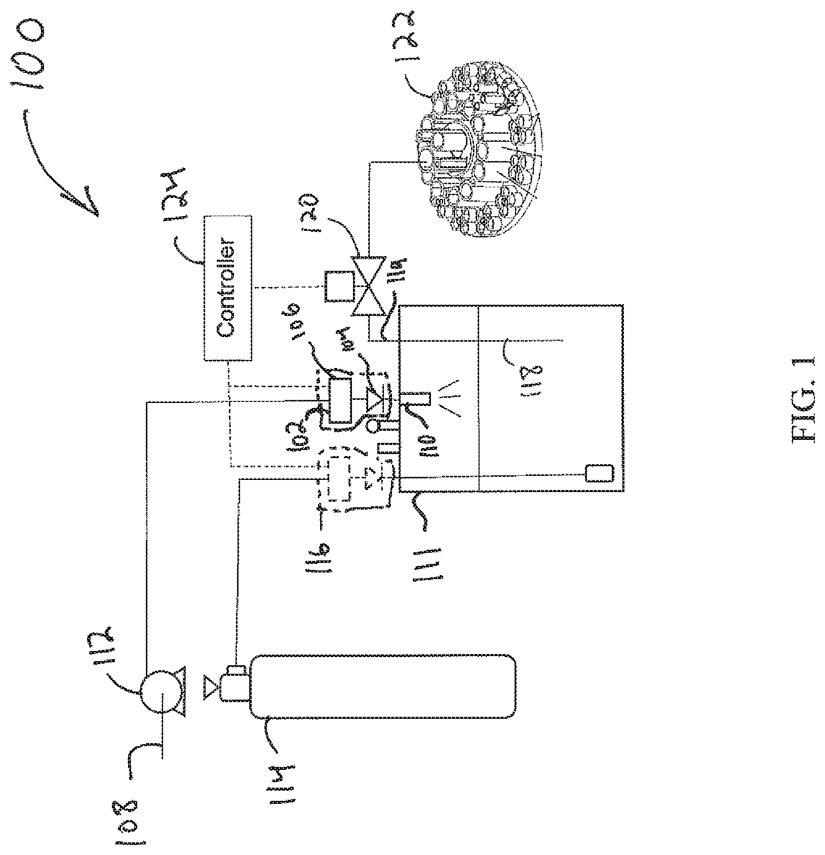 Patent US11772954 — Backflow detection and mixing module with a thermal mass flow meter — Figure 1