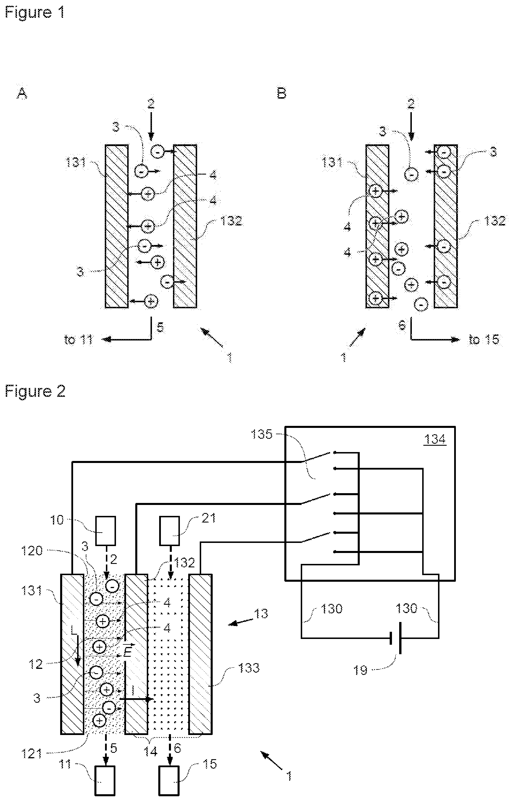 Patent US11772992 — Deionization device and method for at least partially deionizing a feed liquid in which an electrolyte is dissolved, and apparatuses using such devices — Figure 1