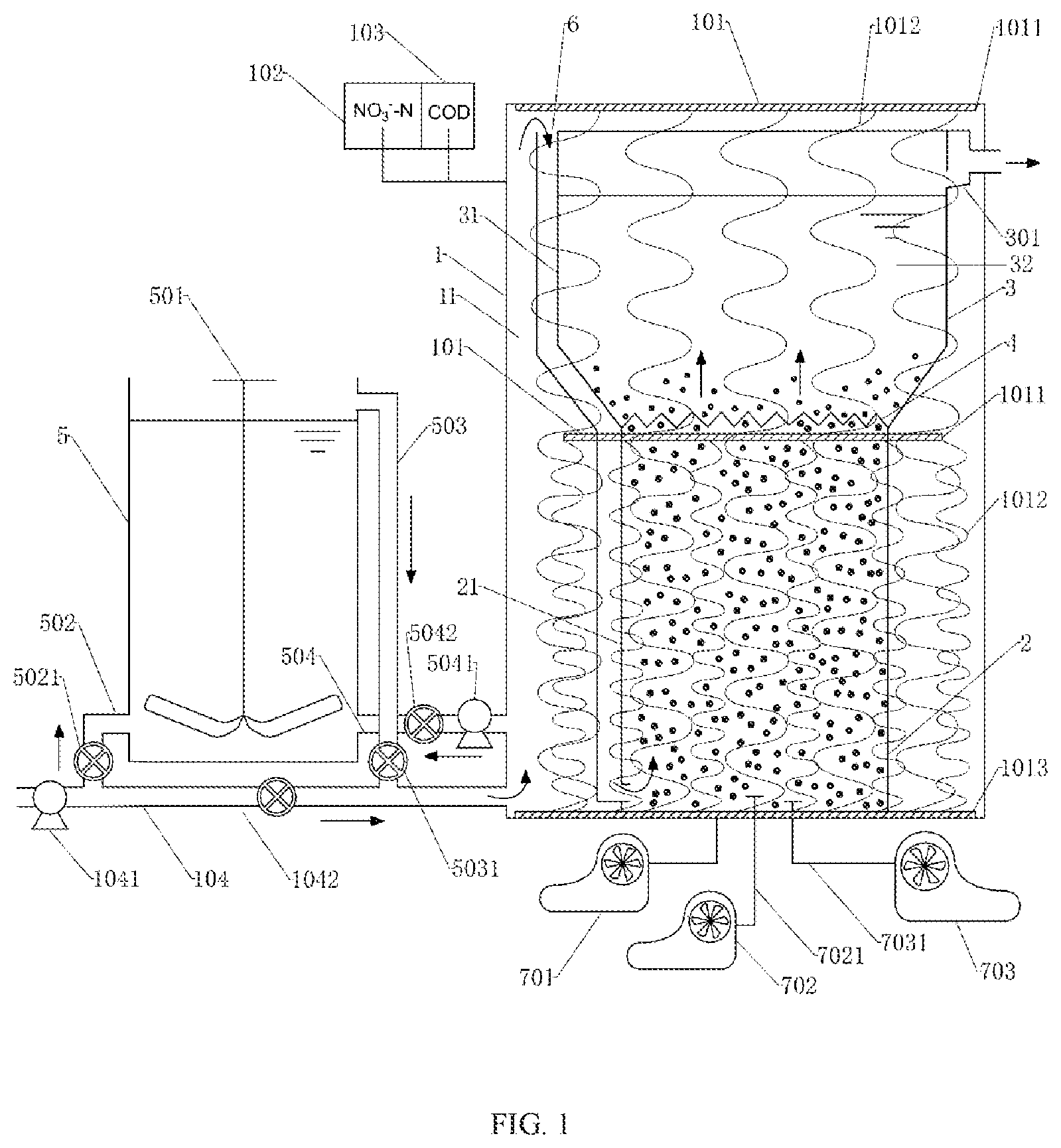 Patent US11772995 — Total nitrogen removal device for sewage and method for operating the same — Figure 1