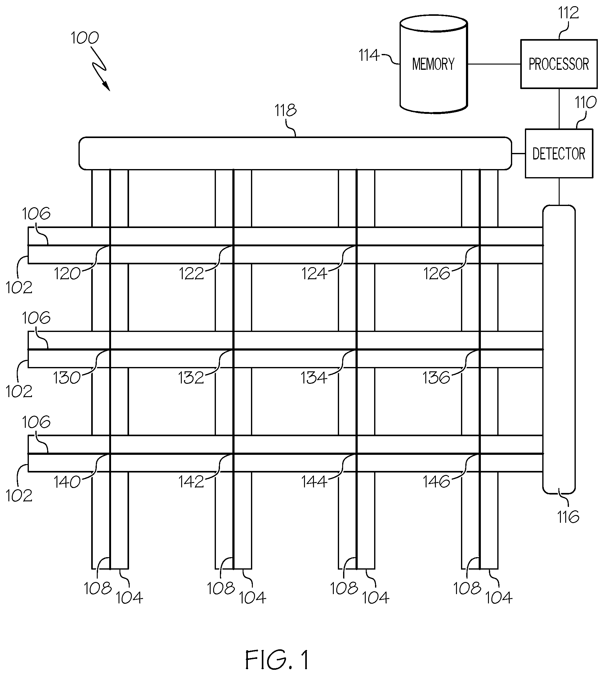 Patent US11773518 Figure 1 – Object detection by indexed optical fiber fabrics