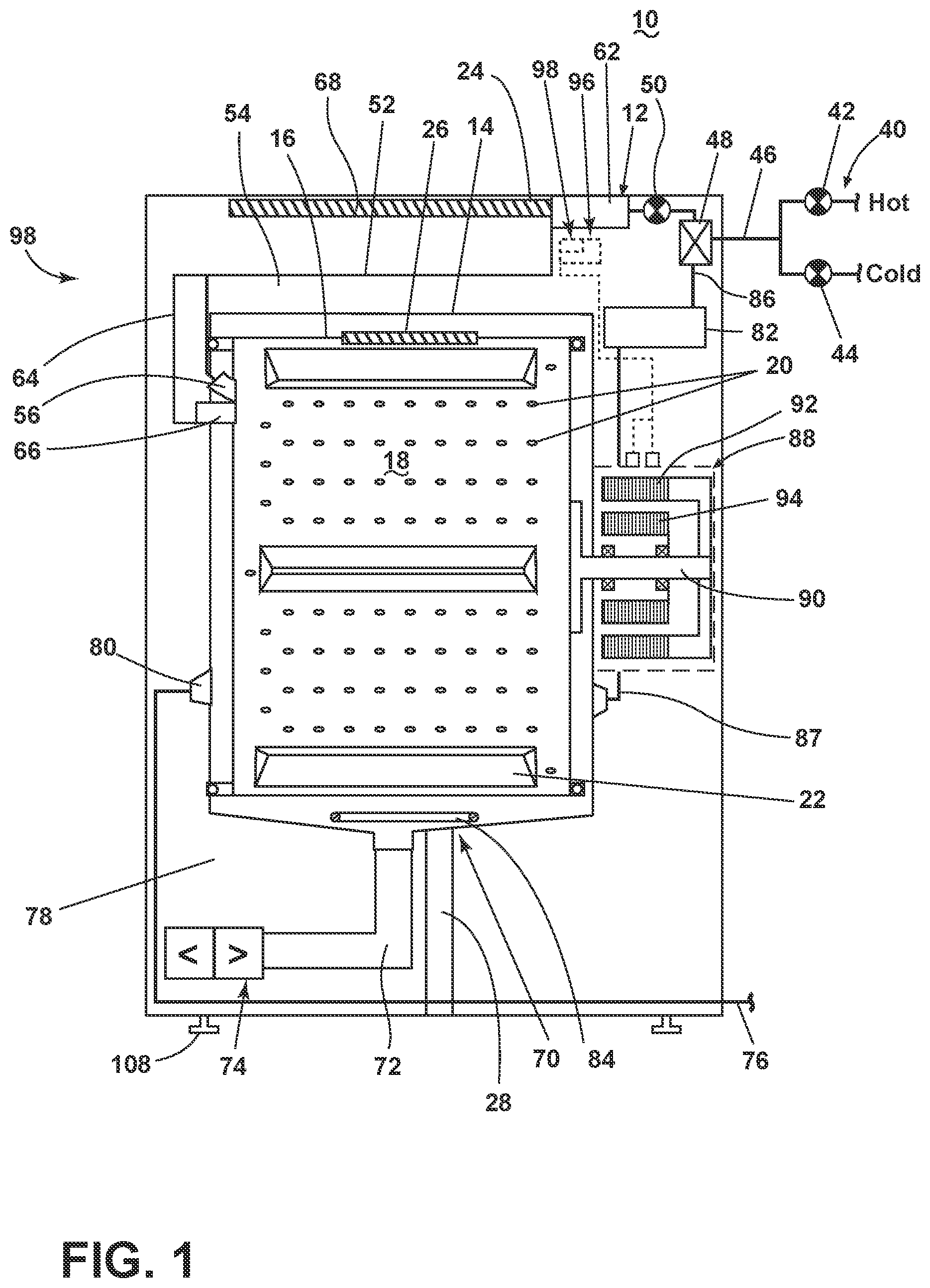 Patent US11773527 — Laundry treating appliance and dispenser — Figure 1