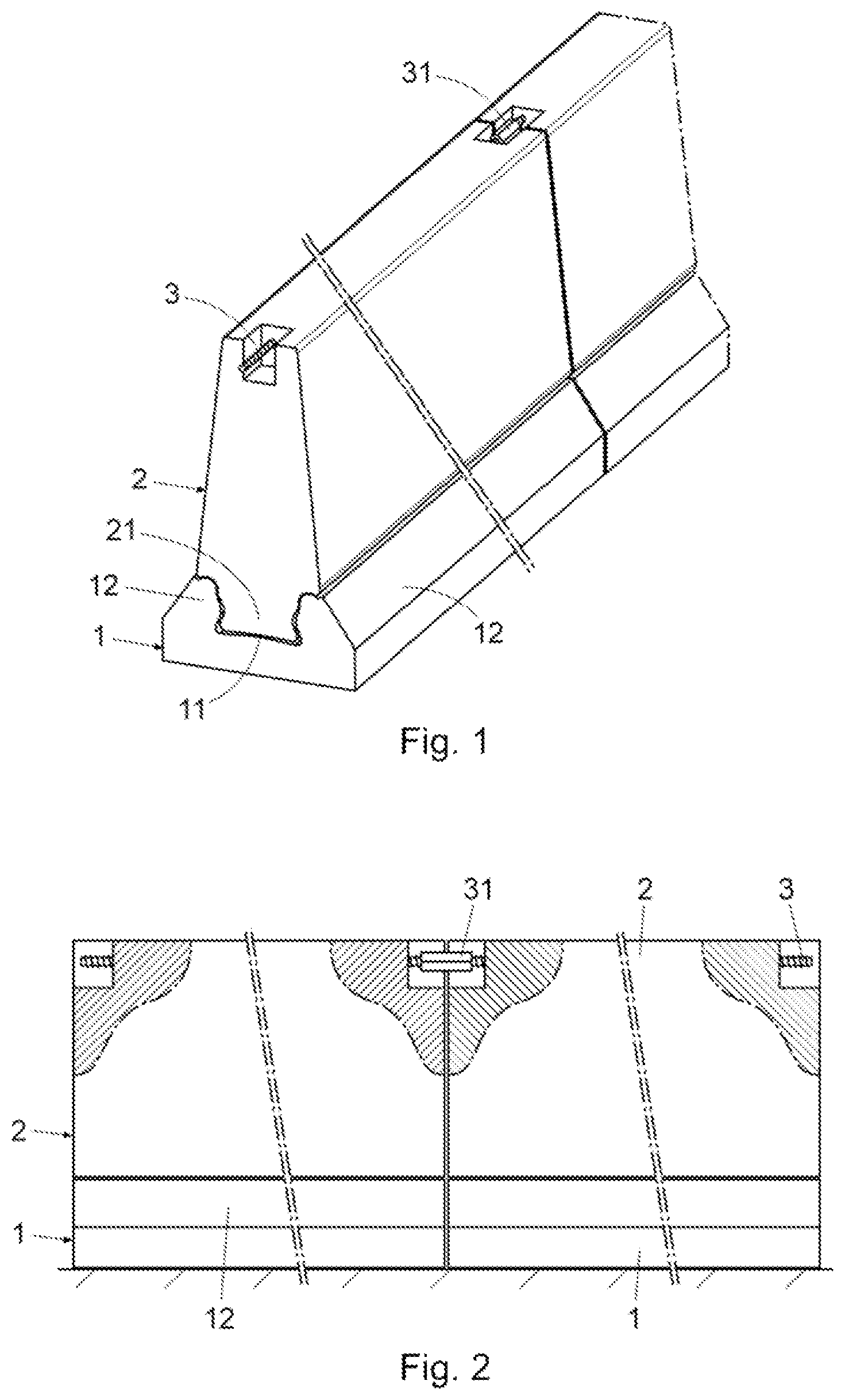 Patent US11773549 — Roadway safety barrier — Figure 1
