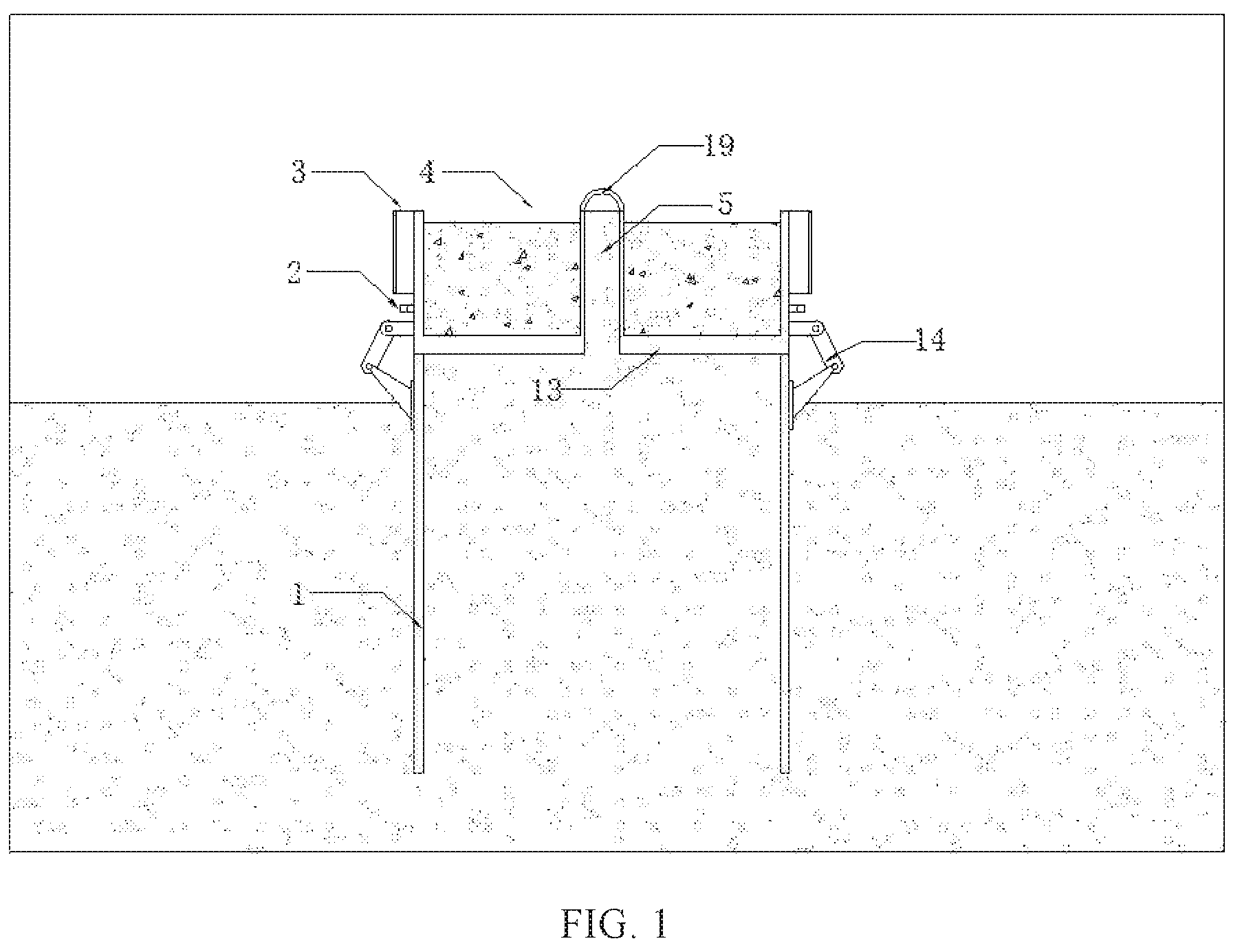 Patent US11773561 — Combined suction anchor reinforced by grouting spiral anchor — Figure 1