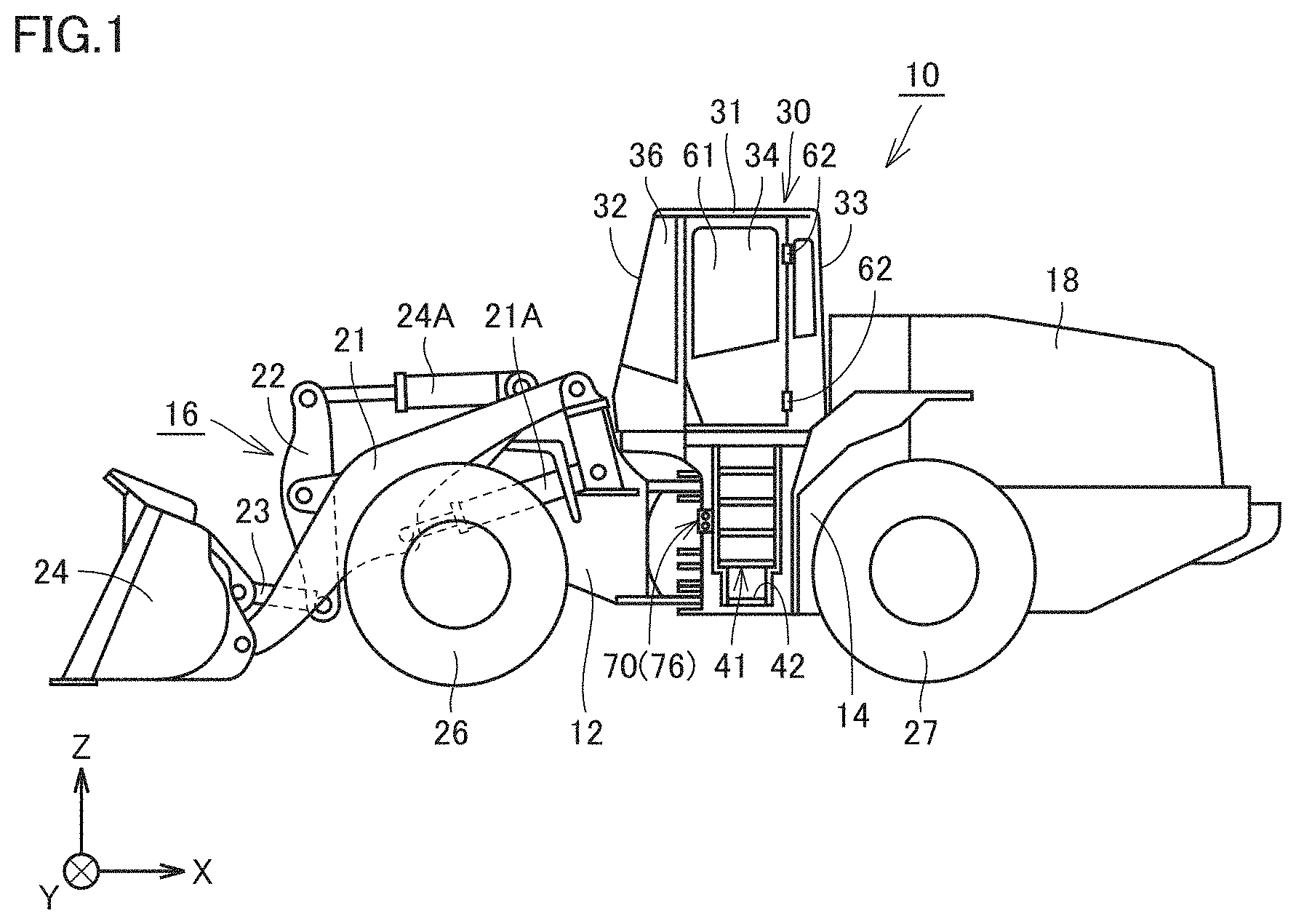 Patent US11773566 — Cab for work machine and work machine — Figure 1