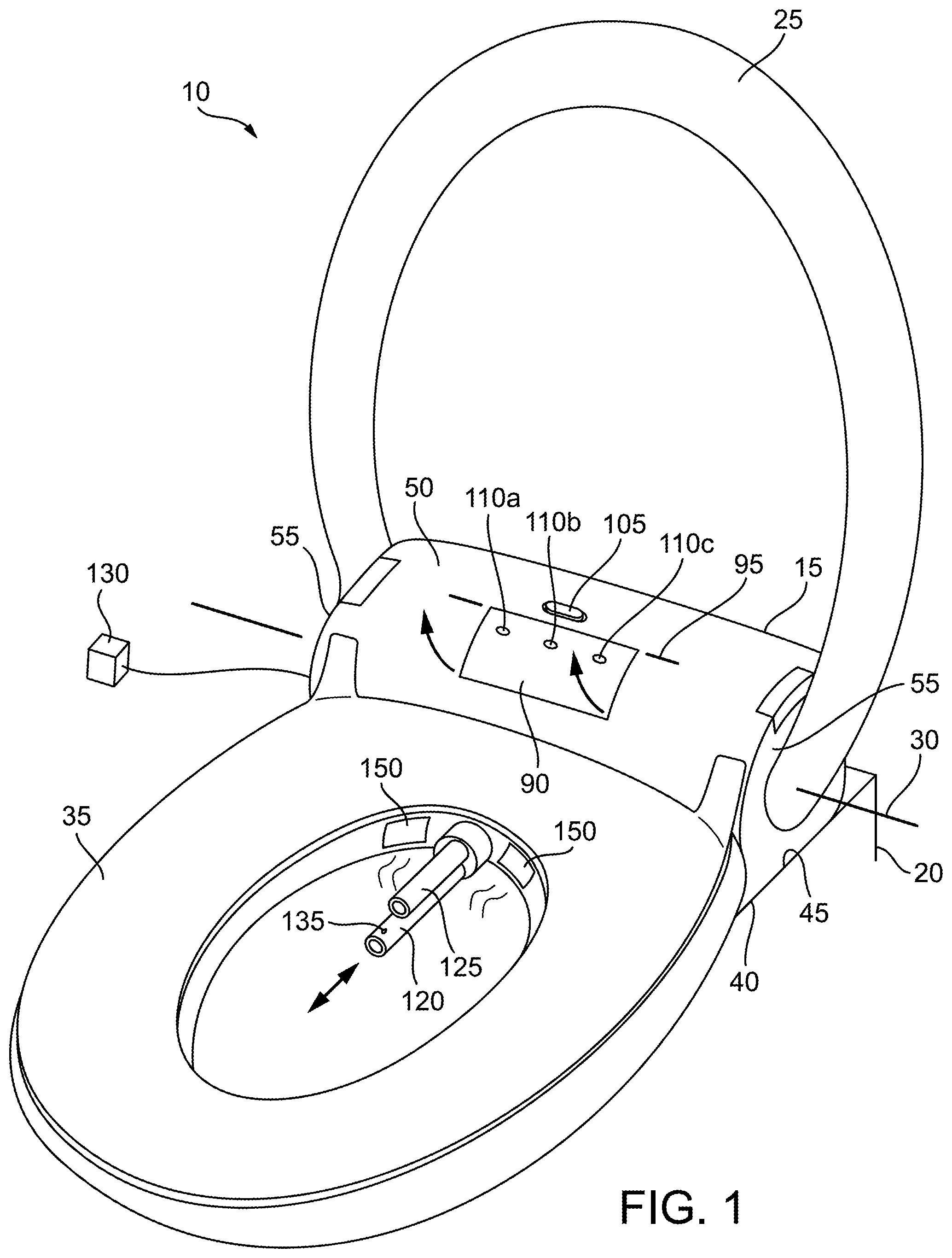 Patent US11773579 Figure 1 – Washing toilet seat