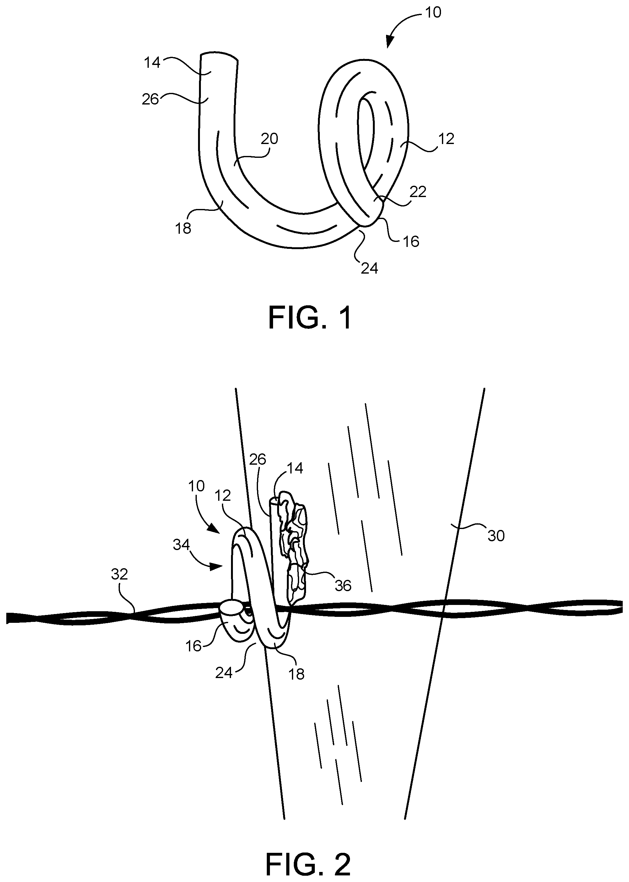 Patent US11773617 — Article and assembly for securing a line to an external surface, such as a fence post — Figure 1