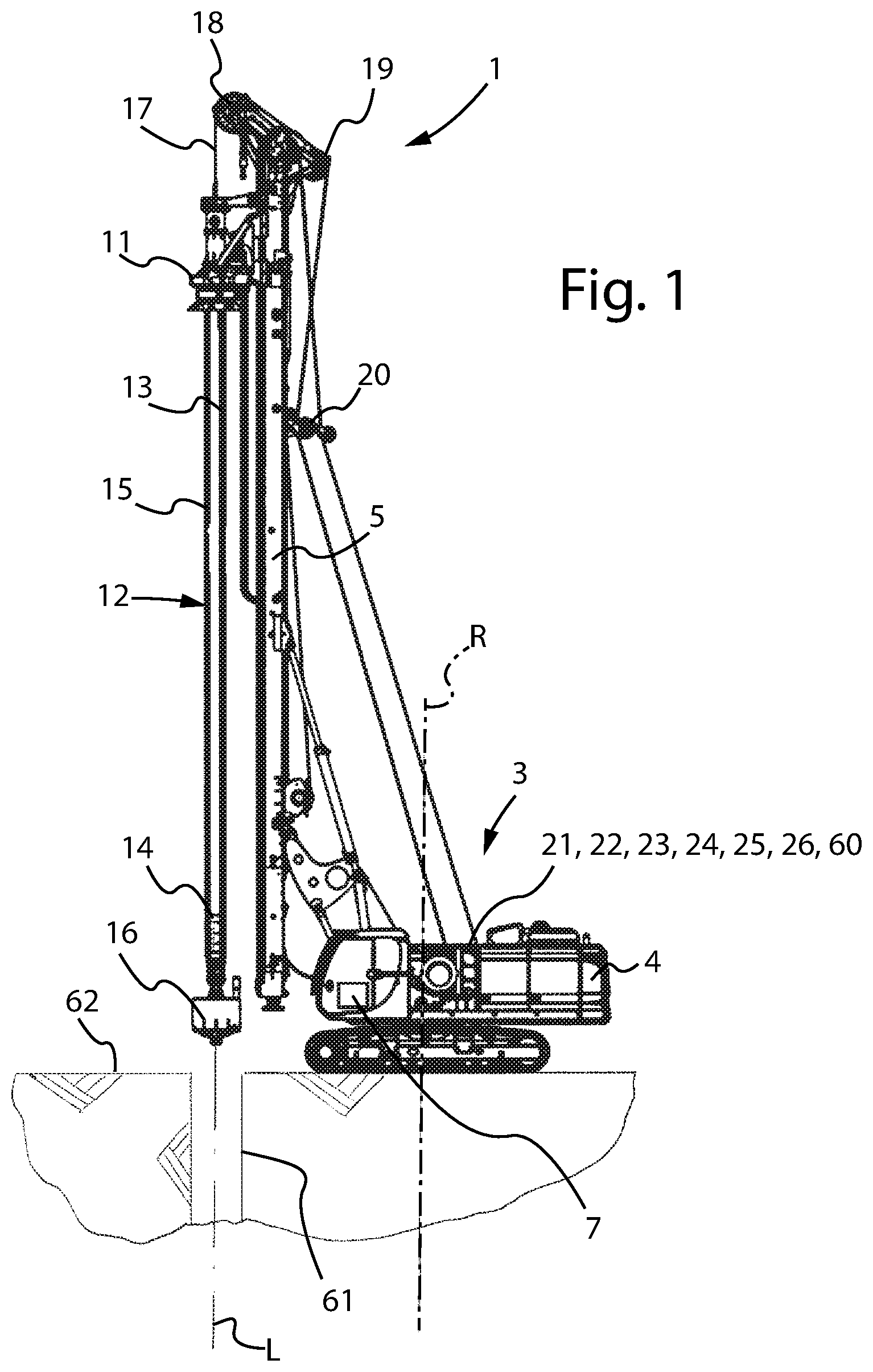 Patent US11773652 Figure 1 – Drilling machine provided with an electrically-braked moving device for the drilling string