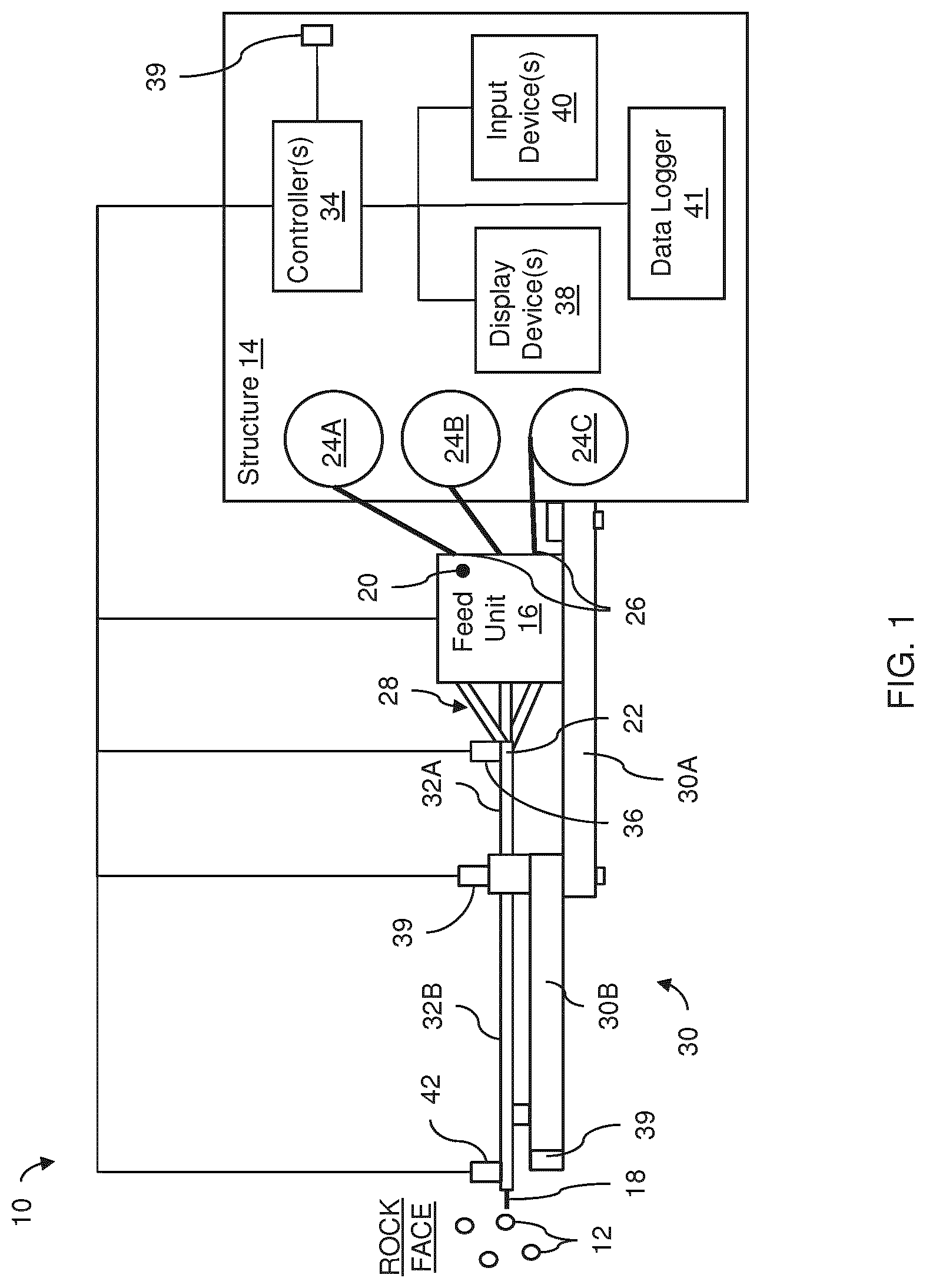 Patent US11773719 — Apparatus and method for preparing a blast hole in a rock face during a mining operation — Figure 1