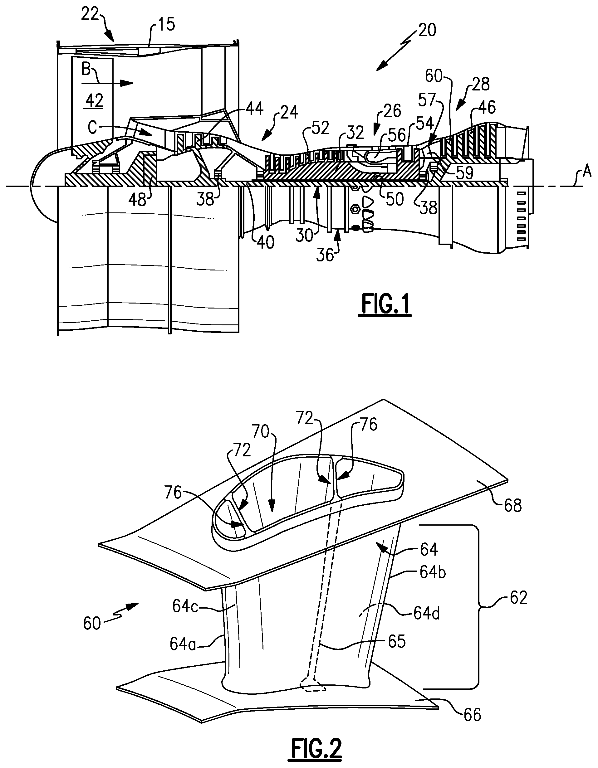Patent US11773723 — Airfoil rib with thermal conductance element — Figure 1