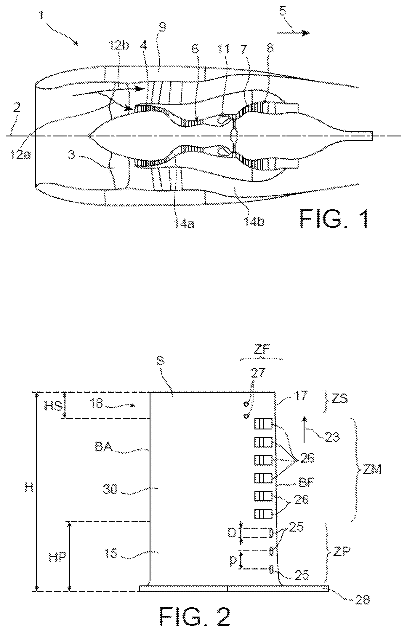 Patent US11773727 — Turbine blade comprising three types of orifices for cooling the trailing edge — Figure 1