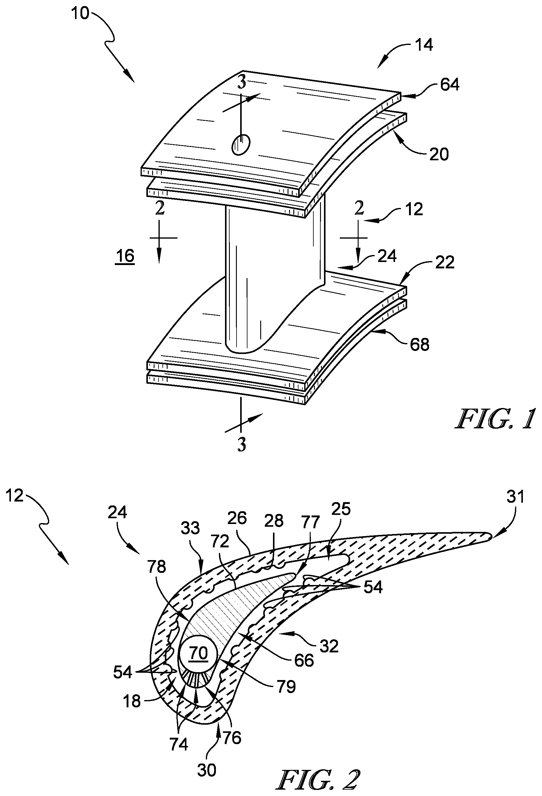Patent US11773730 Figure 1 – Ceramic matrix composite airfoil with heat transfer augmentation
