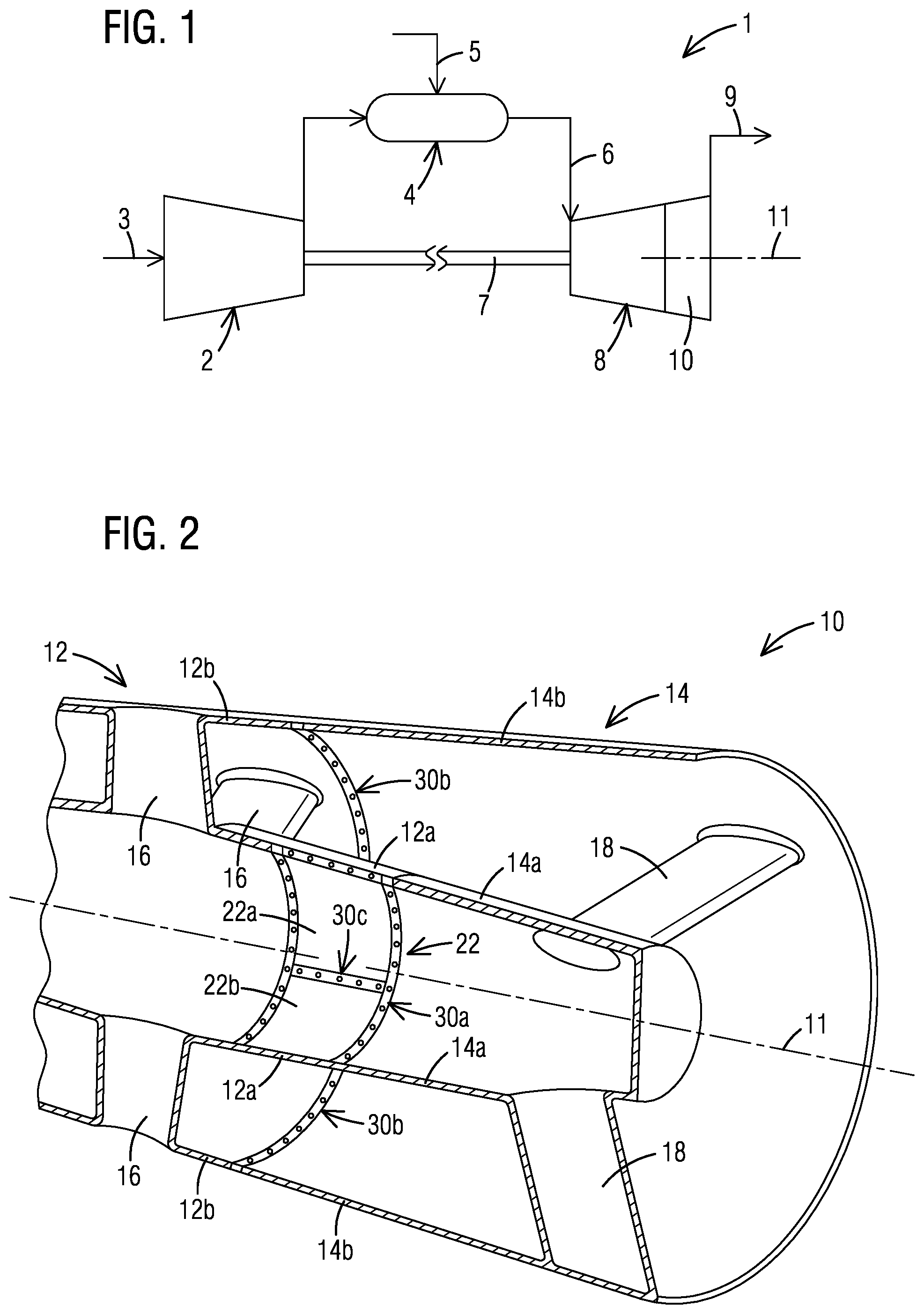Patent US11773748 — High temperature flange joint, exhaust diffuser and method for coupling two components in a gas turbine engine — Figure 1