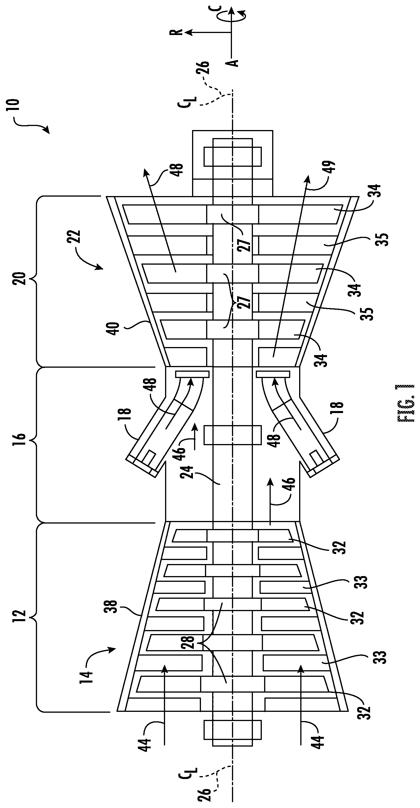 Patent US11773750 — Turbomachine component retention — Figure 1