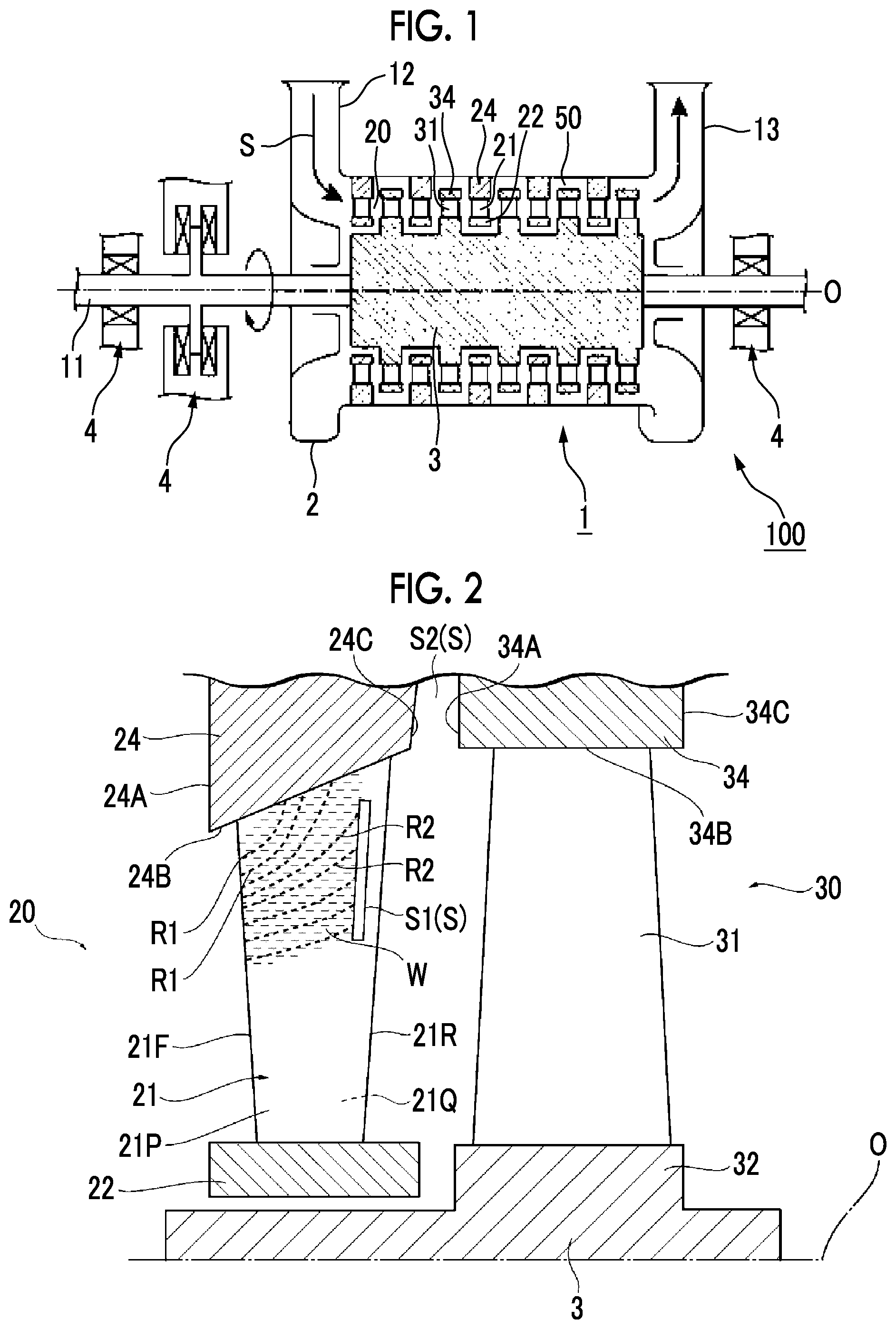 Patent US11773753 Figure 1 – Turbine stator vane, turbine stator vane assembly, and steam turbine