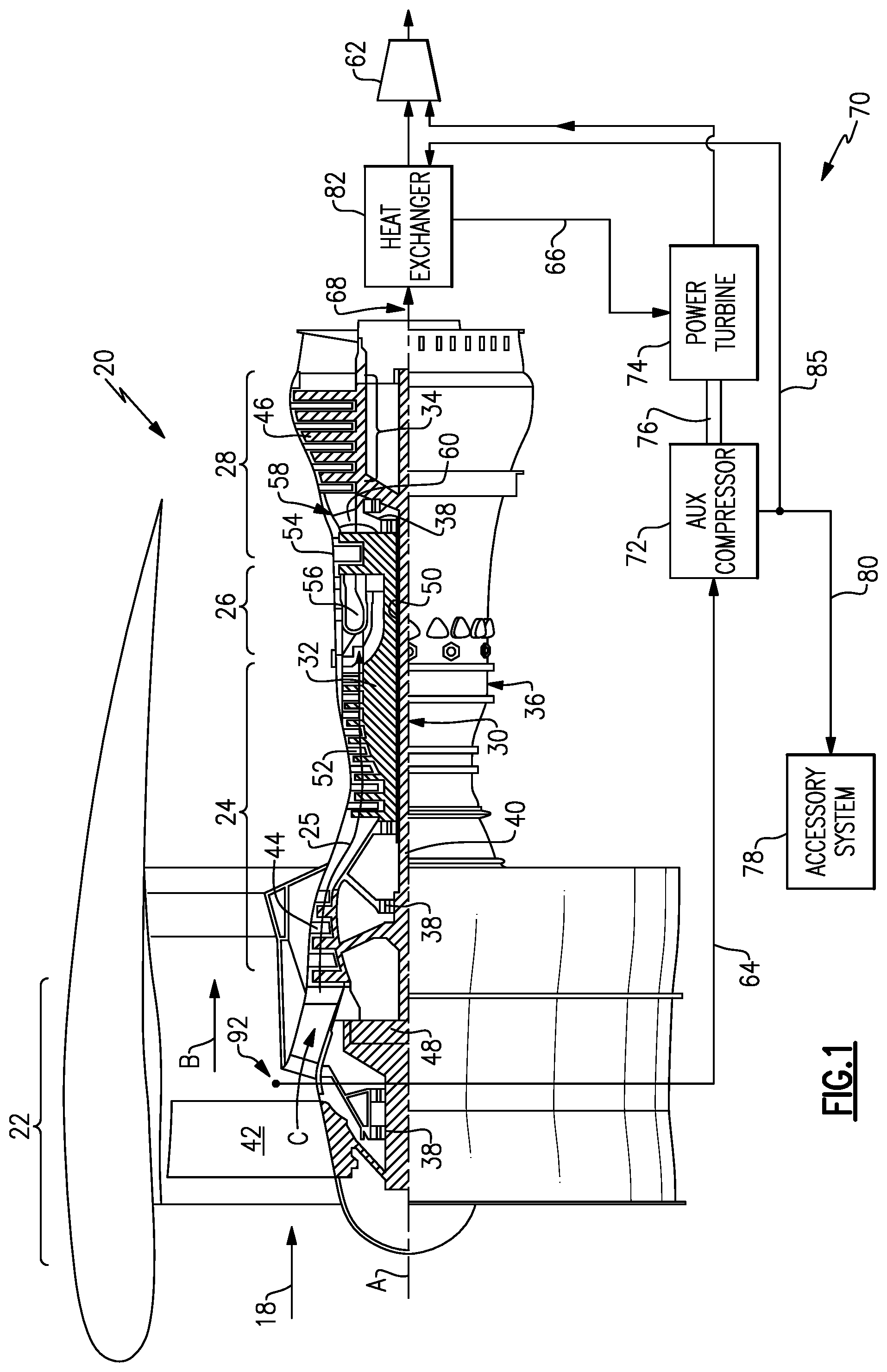 Patent US11773778 — Air bottoming cycle air cycle system source — Figure 1