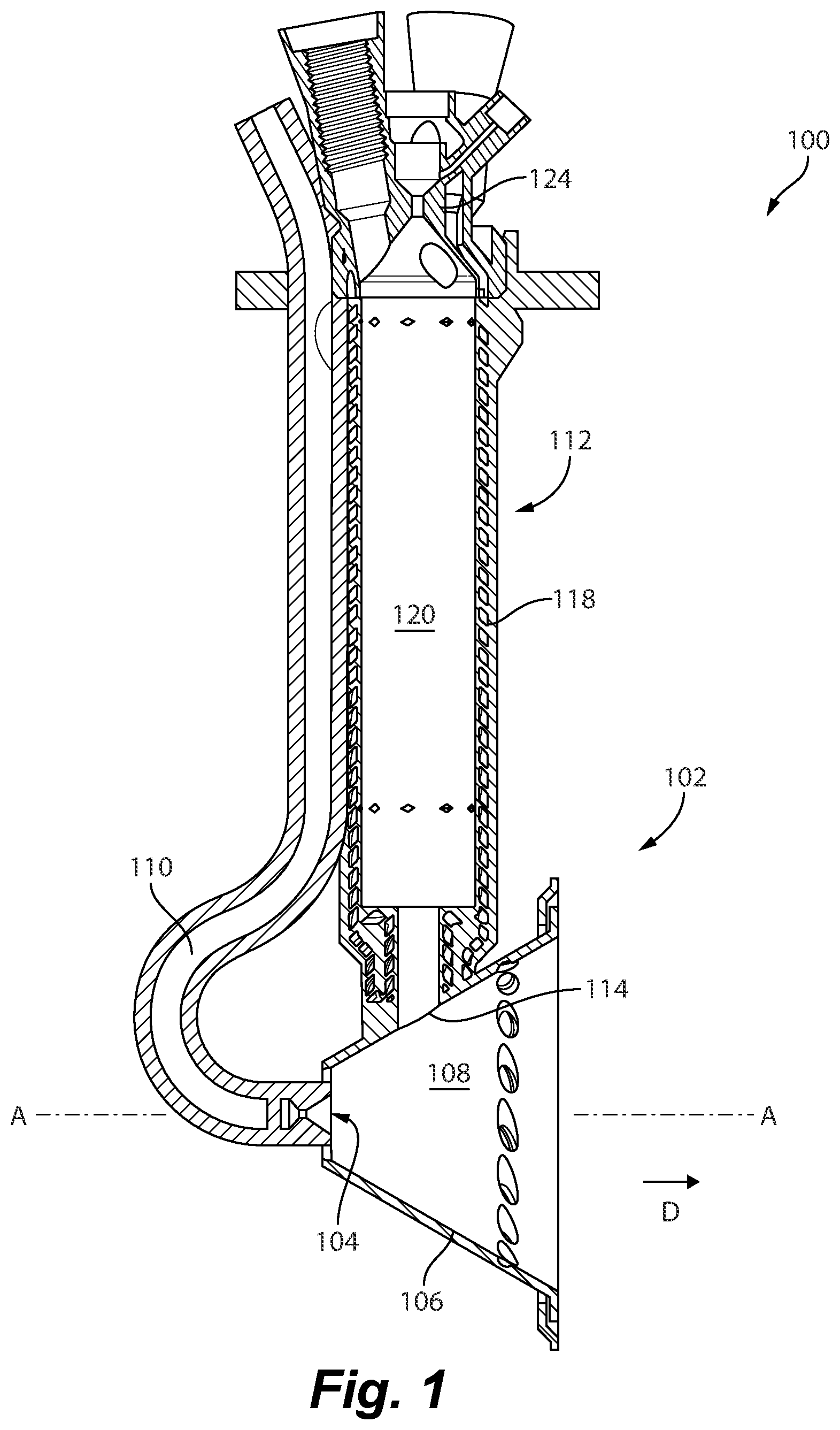 Patent US11773784 — Fuel injectors with torch ignitors — Figure 1