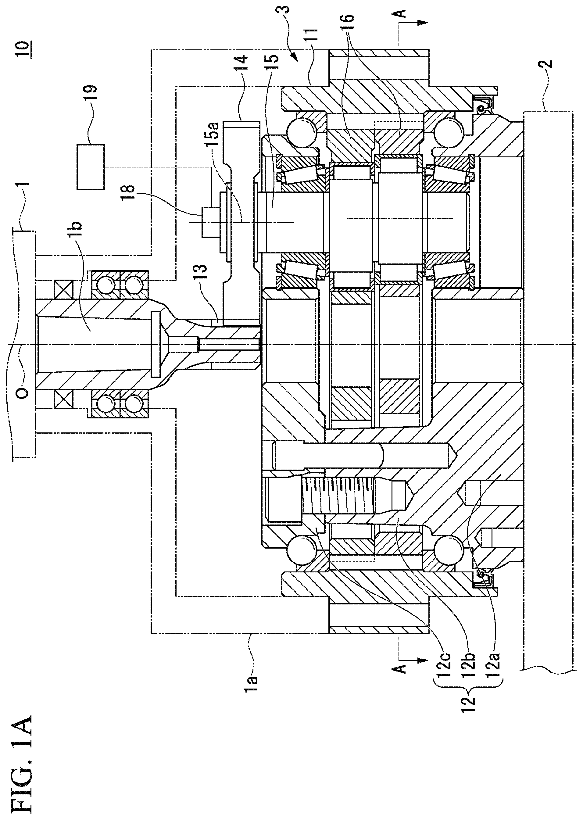 Patent US11773797 — Status monitoring device for speed reducer, and speed reducing device — Figure 1