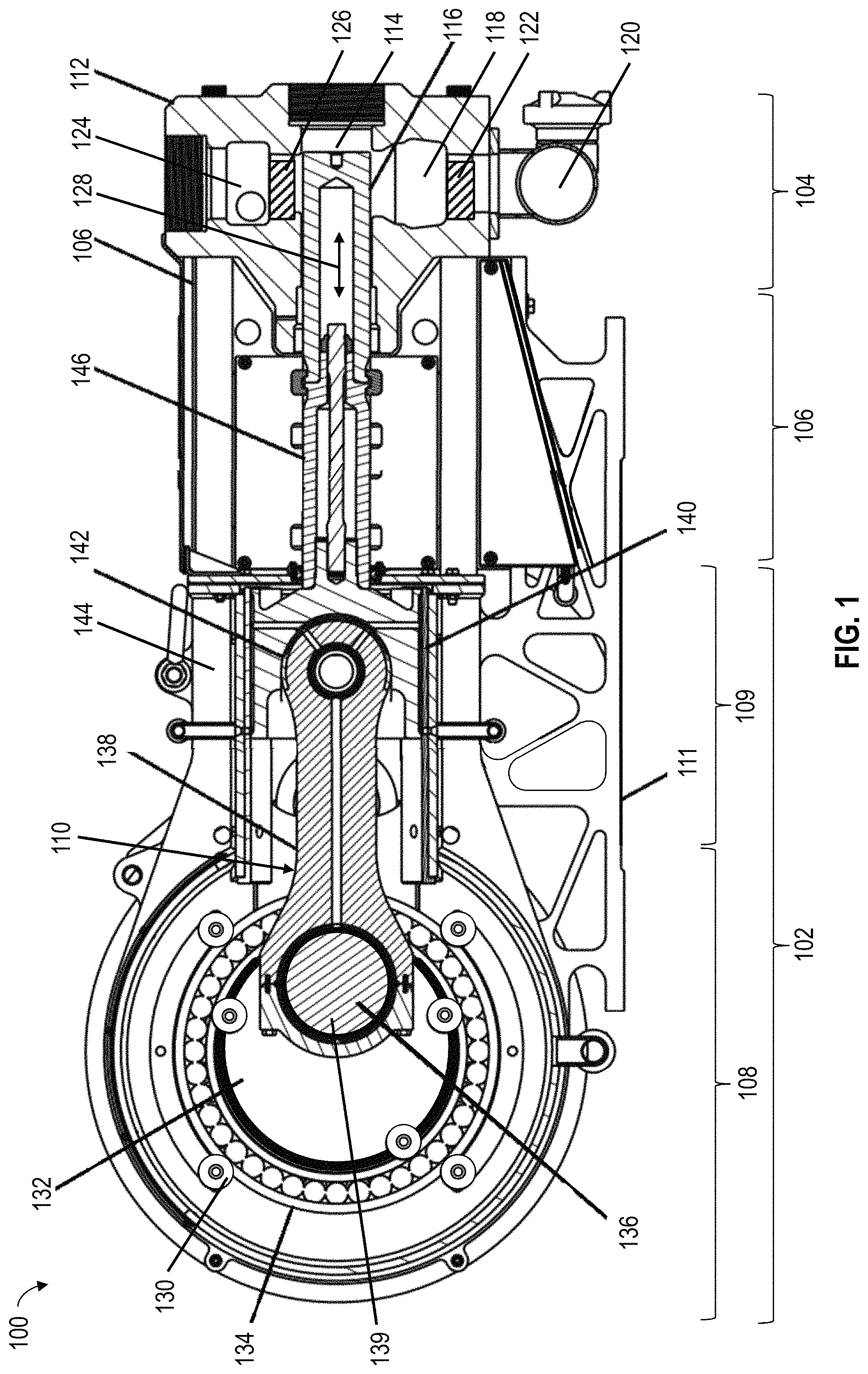 Patent US11773844 — Reciprocating pump trunnions connecting crosshead and connecting rod — Figure 1