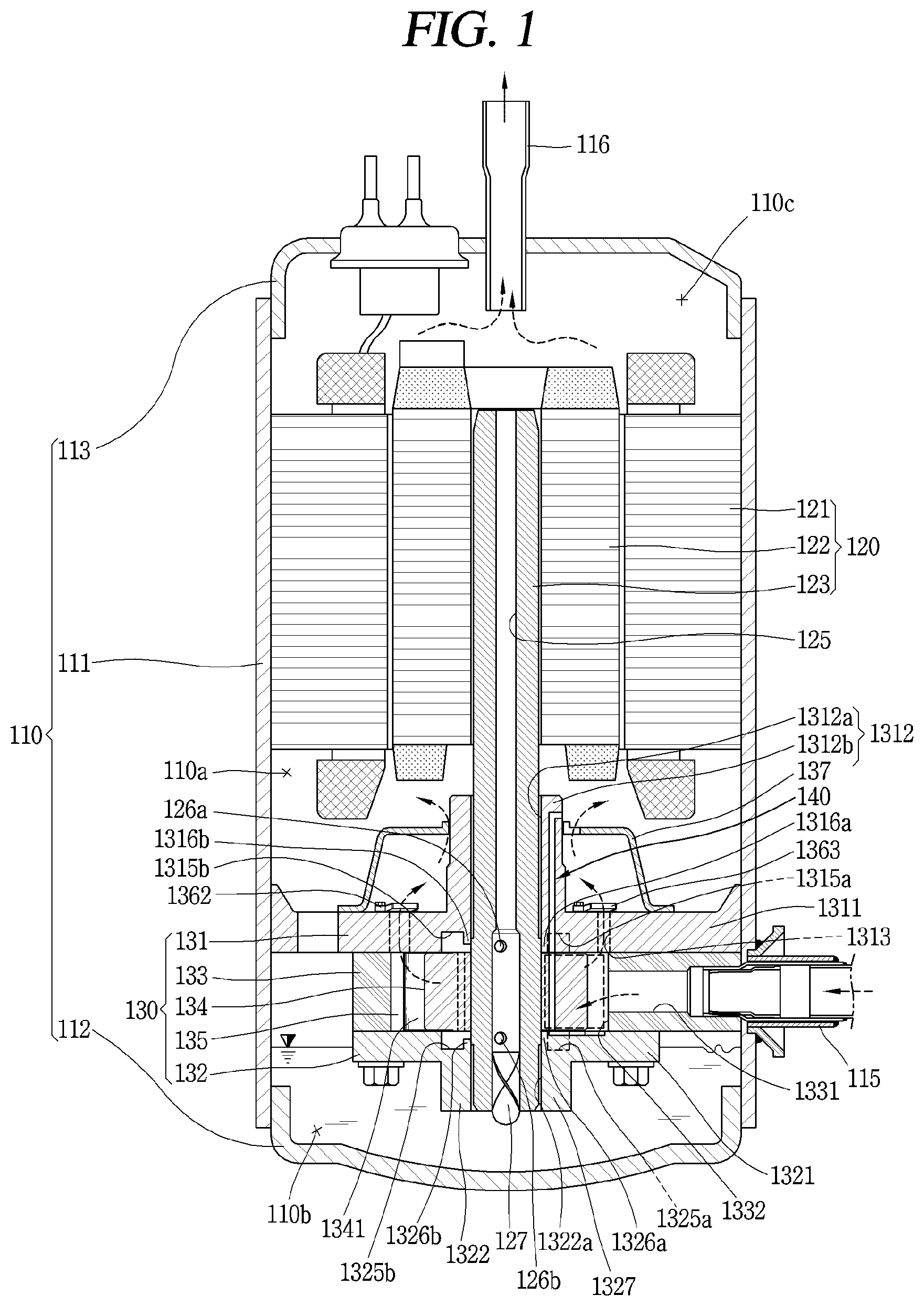 Patent US11773854 — Rotary compressor — Figure 1