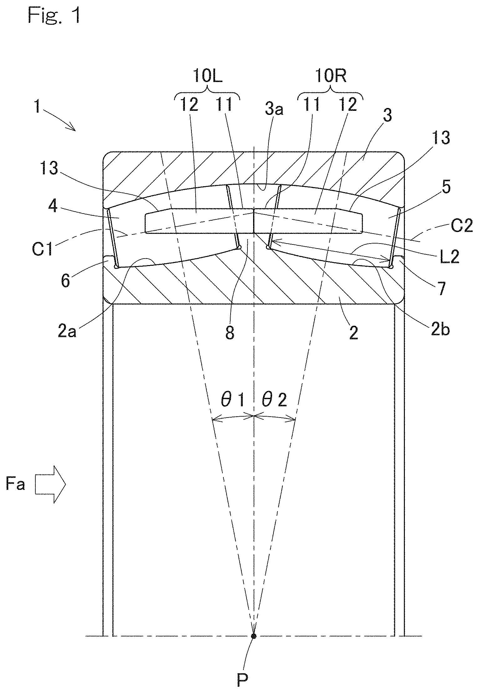 Patent US11773901 — Self-aligning roller bearing — Figure 1