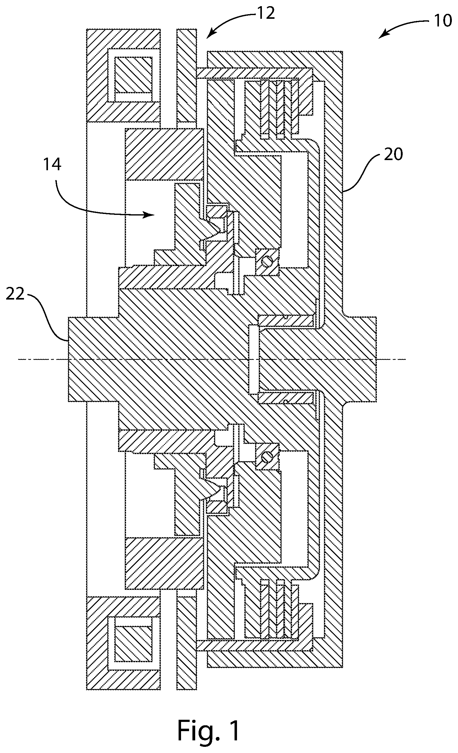 Patent US11773916 Figure 1 – Clutch assembly having an electromagnetic friction clutch and a dynamic controllable clutch
