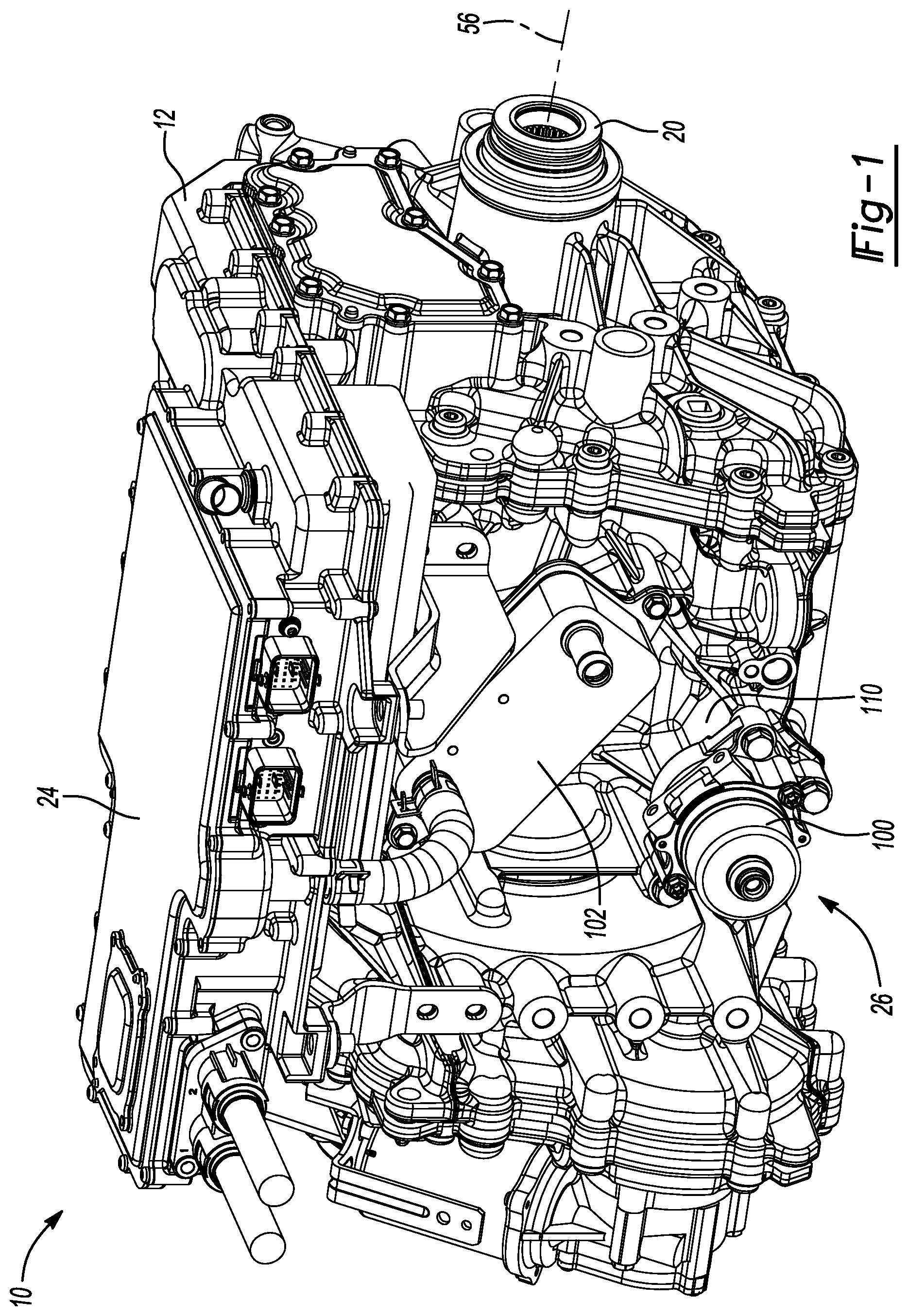 Patent US11773962 — Electric drive unit with integrated, variable flow, low-pressure oil cooling system — Figure 1