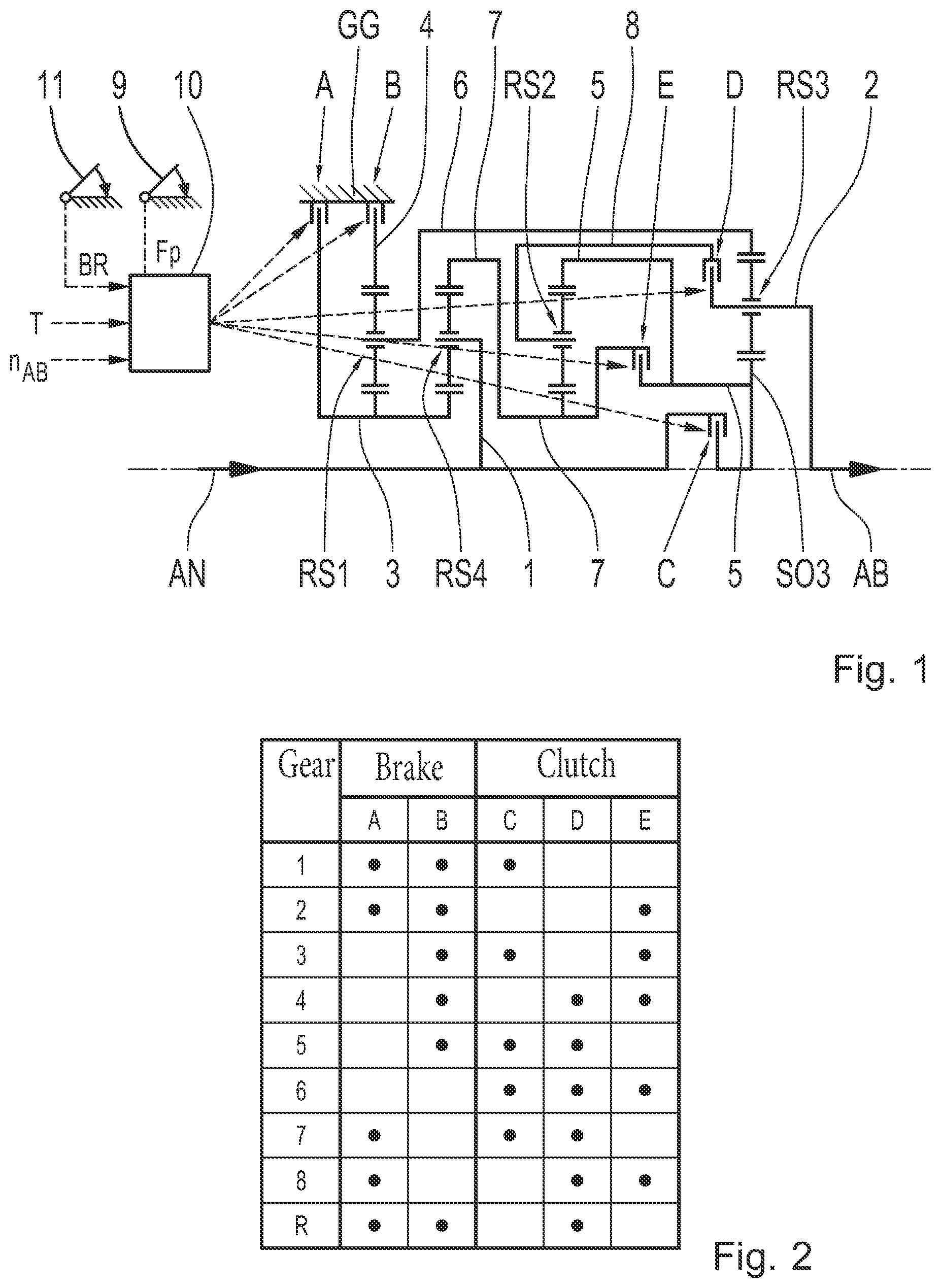 Patent US11773967 — Method and transmission control apparatus for operating a multiple-speed vehicle transmission — Figure 1