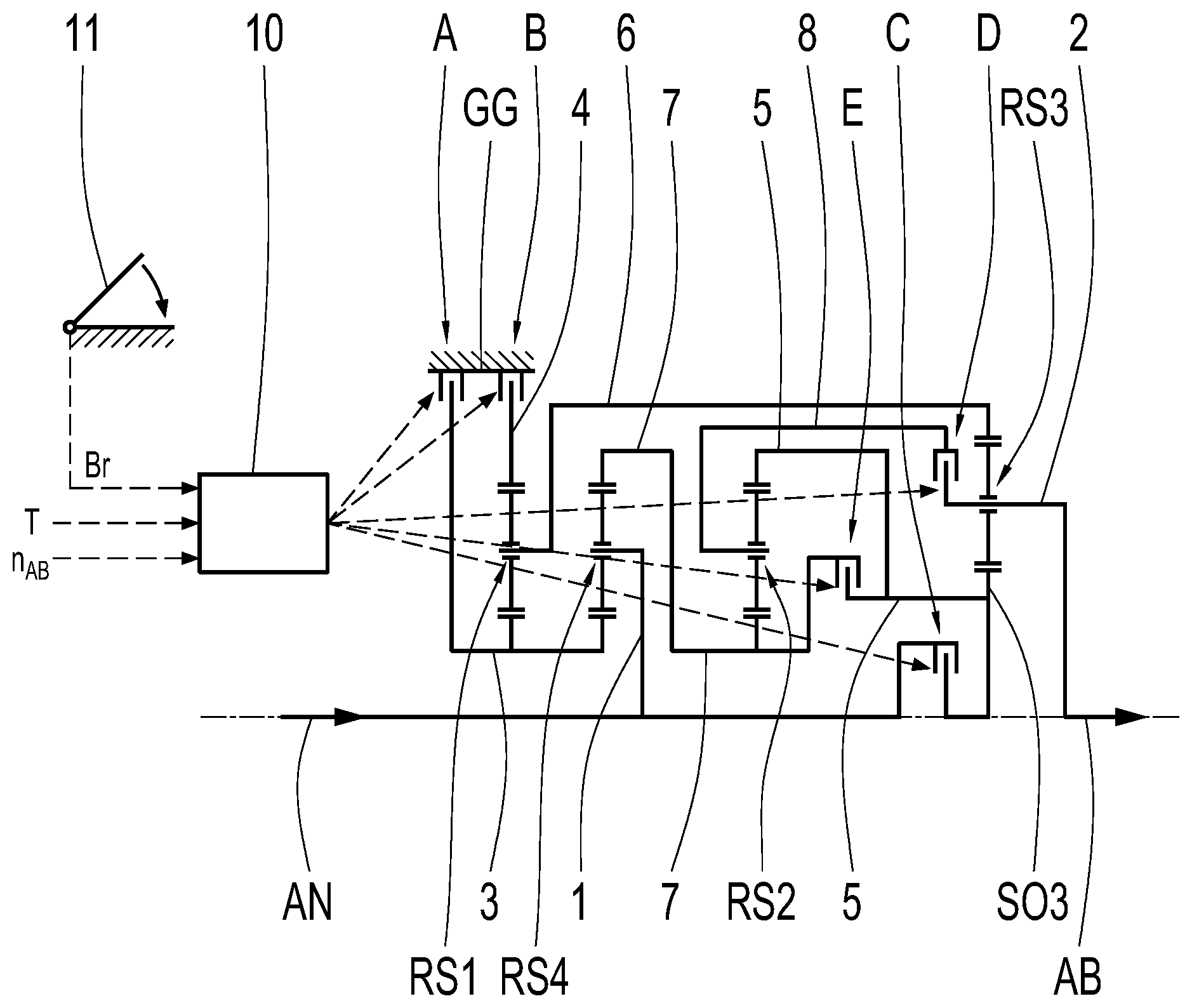 Patent US11773969 — Operation of a multi-speed vehicle transmission — Figure 1