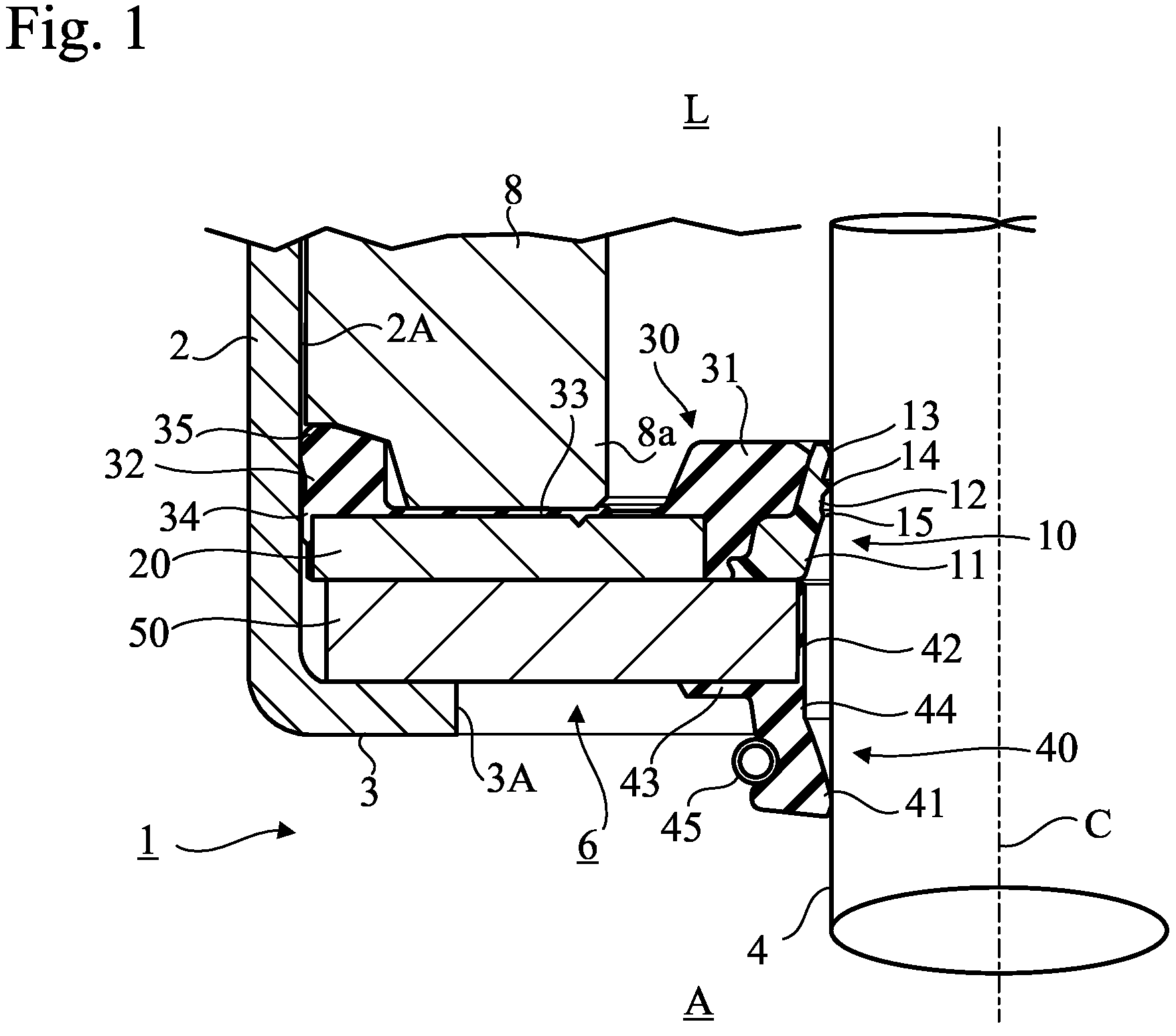 Patent US11773982 — Sealing device — Figure 1
