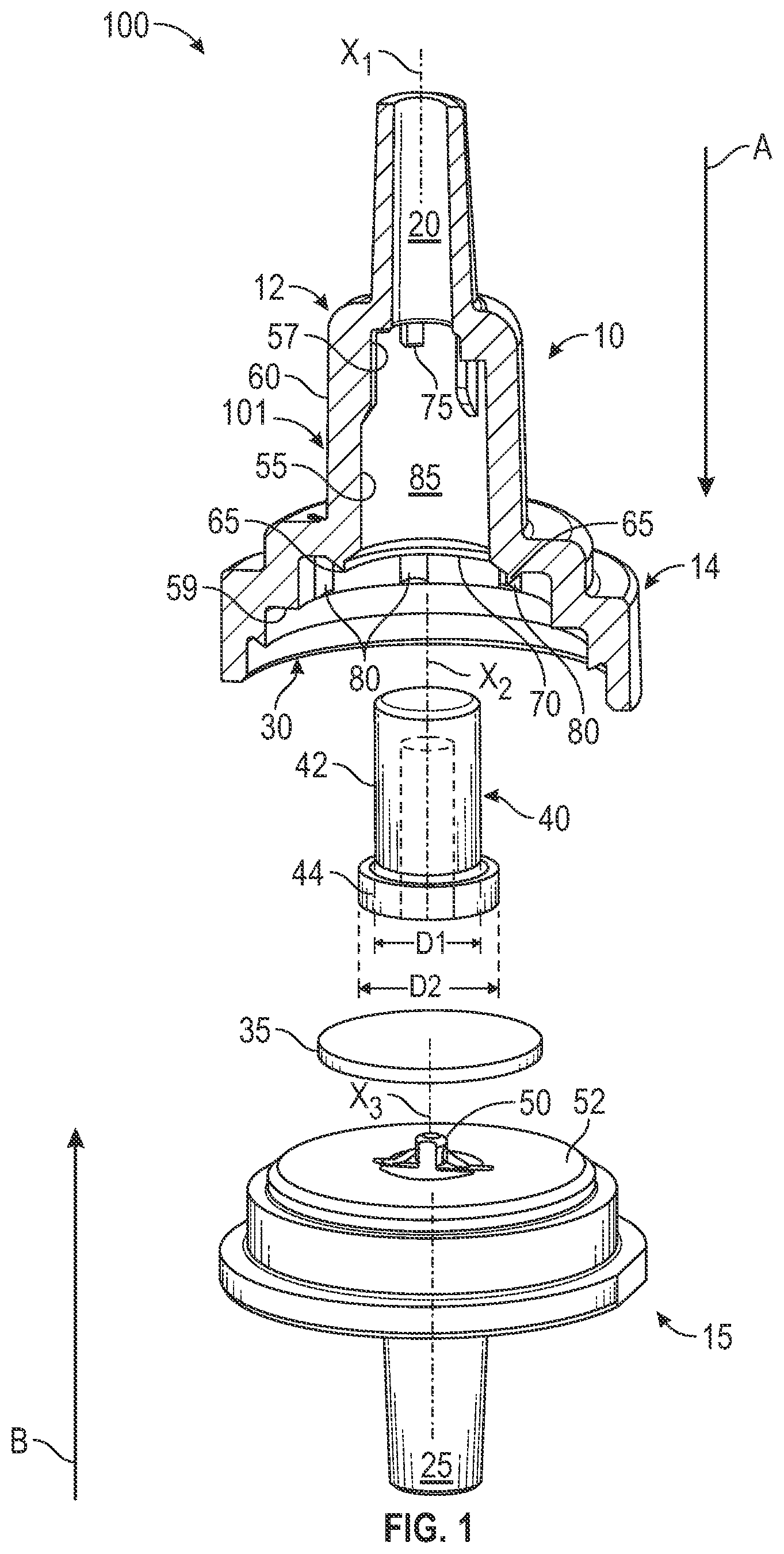 Patent US11773994 — Check valve with integrated filter — Figure 1