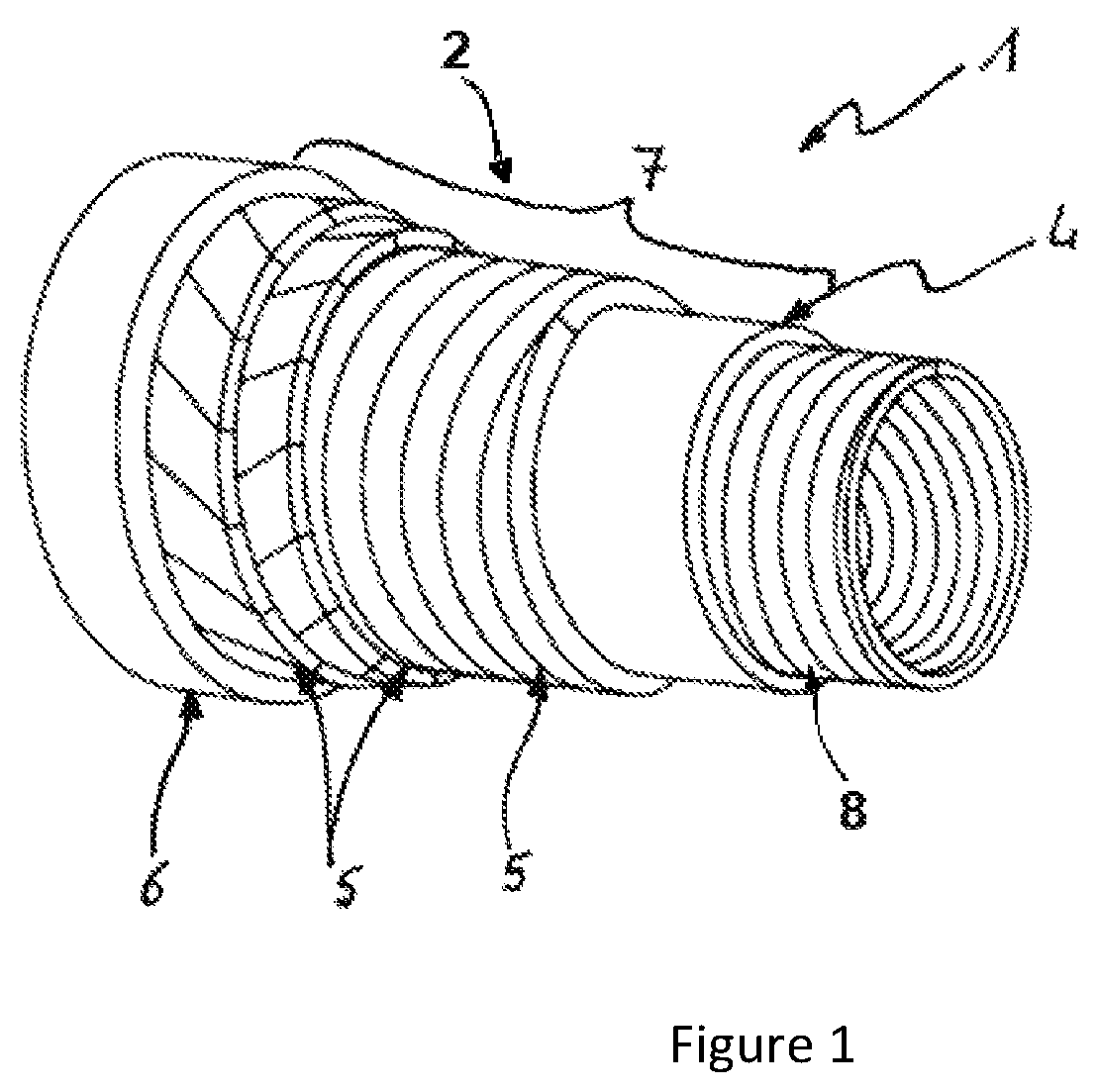 Patent US11774020 Figure 1 – Flexible pipe for transporting a fluid in a submarine environment and associated inspection method