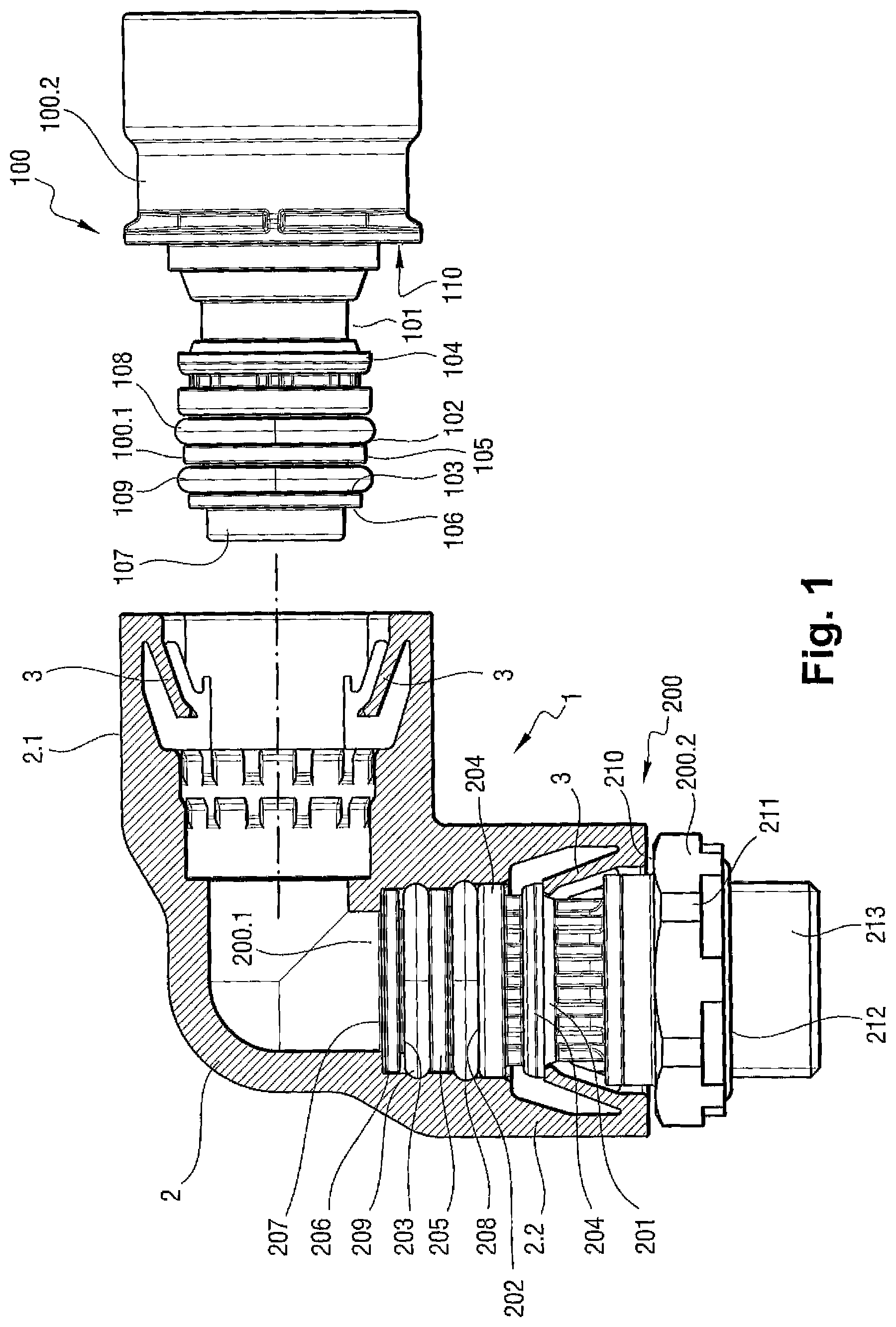 Patent US11774023 — Equipment for connecting fluid conveying pipes — Figure 1